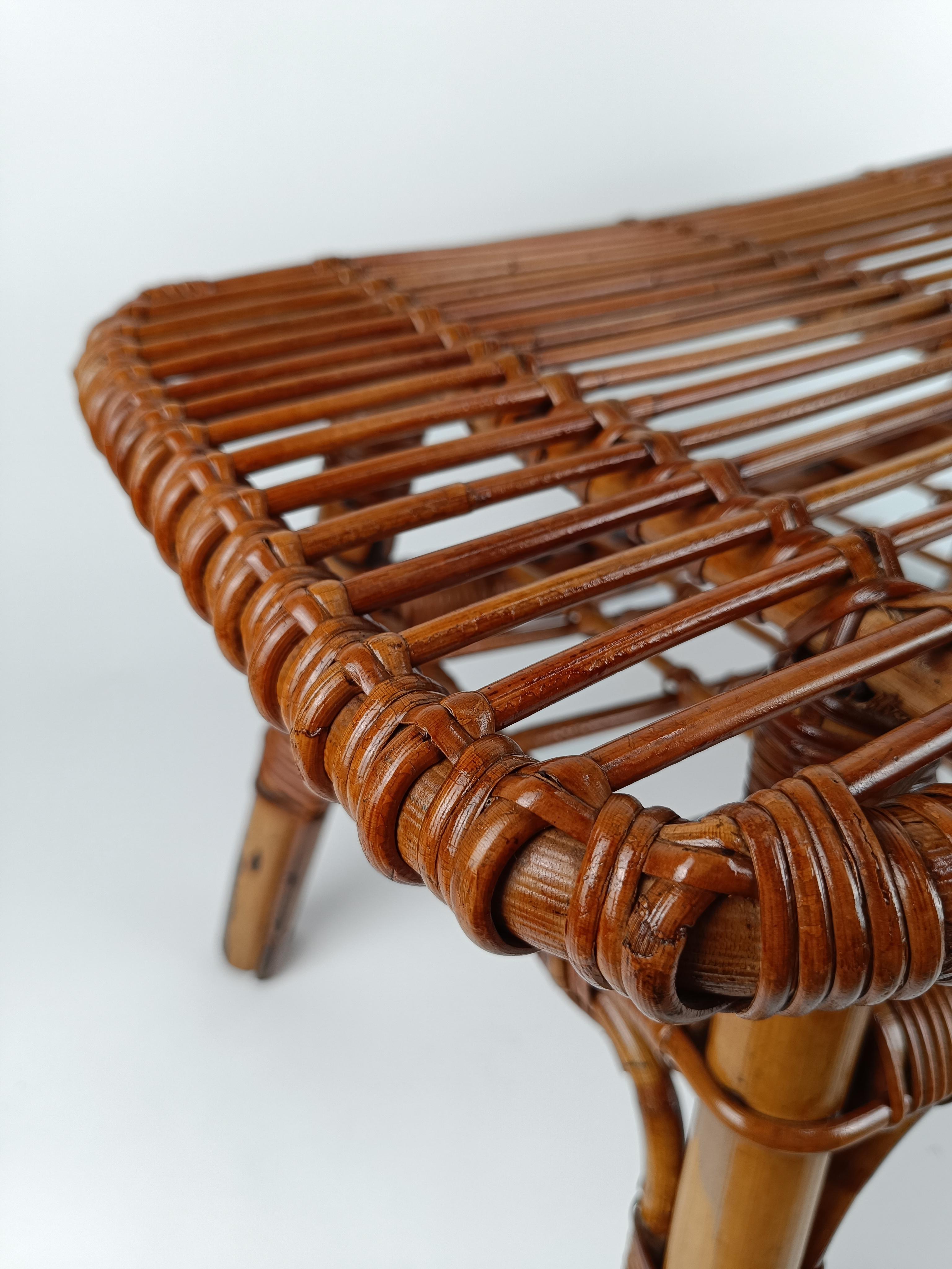 Italian Midcentury Riviera Coffee Table with Magazine Rack, Made in Bamboo & Rattan For Sale