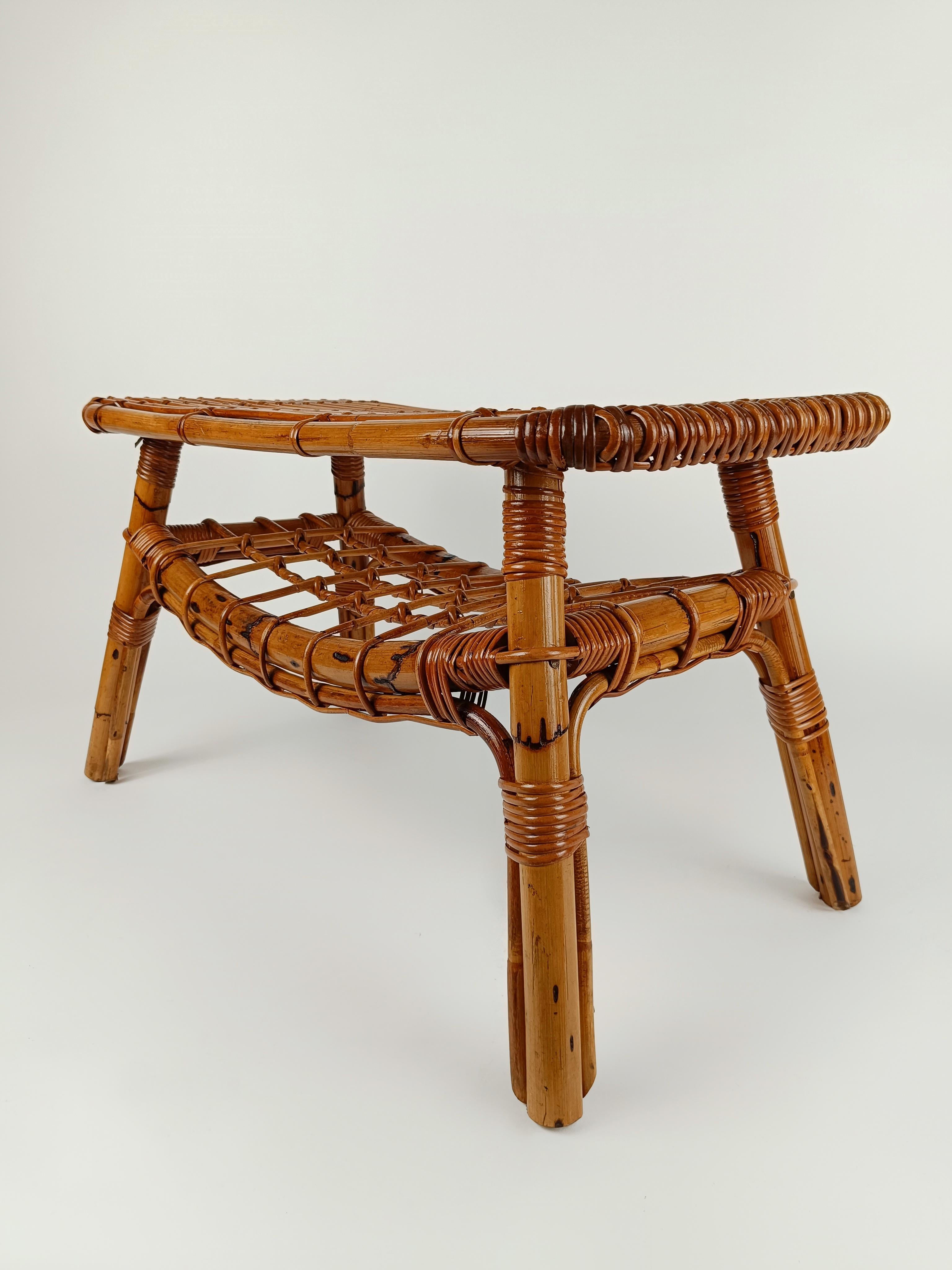 20th Century Midcentury Riviera Coffee Table with Magazine Rack, Made in Bamboo & Rattan For Sale