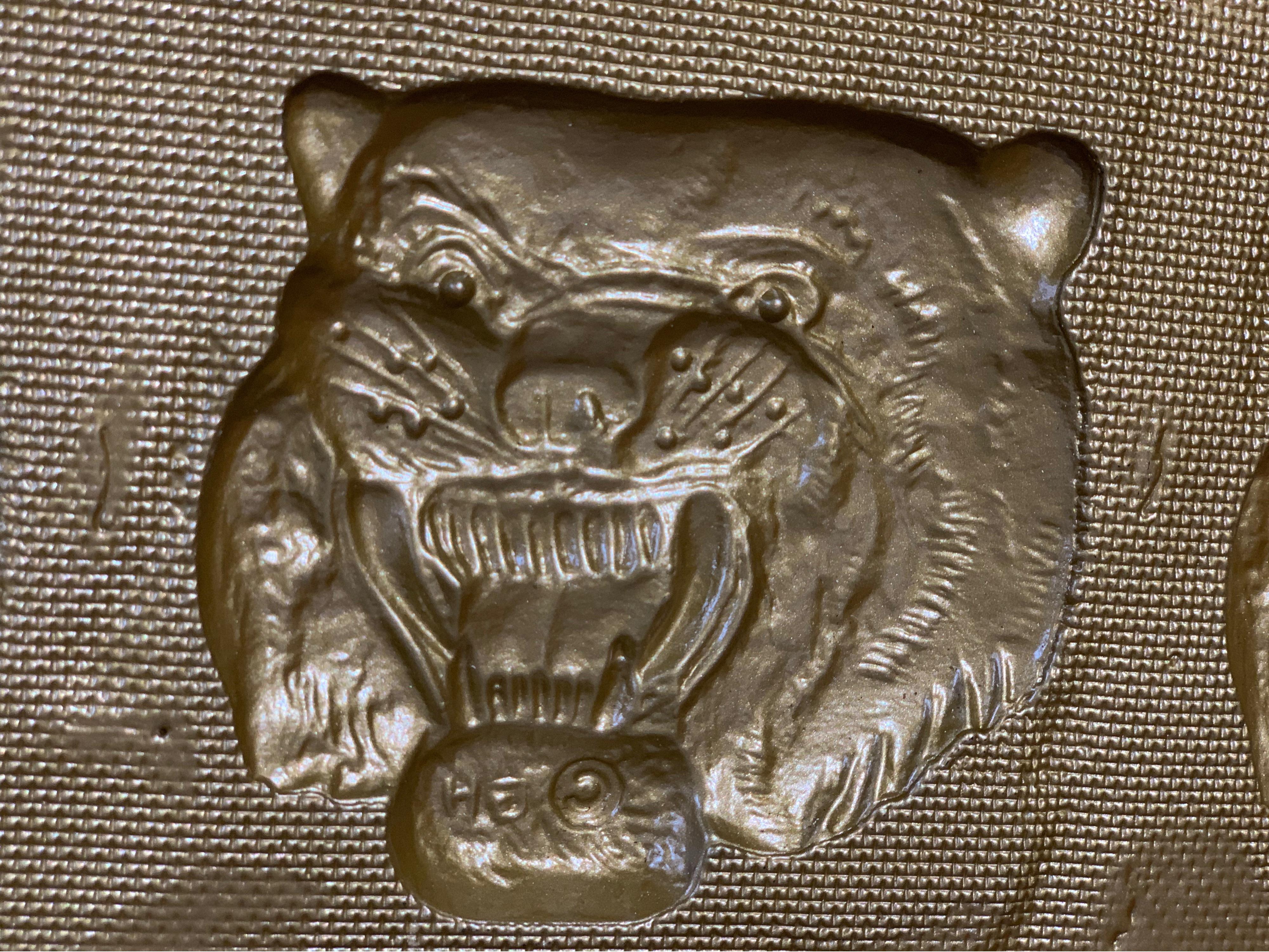 Midcentury Roaring Tiger Bronze-Finish Wall or Ceiling Tiles, Decorative Plates In Good Condition In Brooklyn, NY