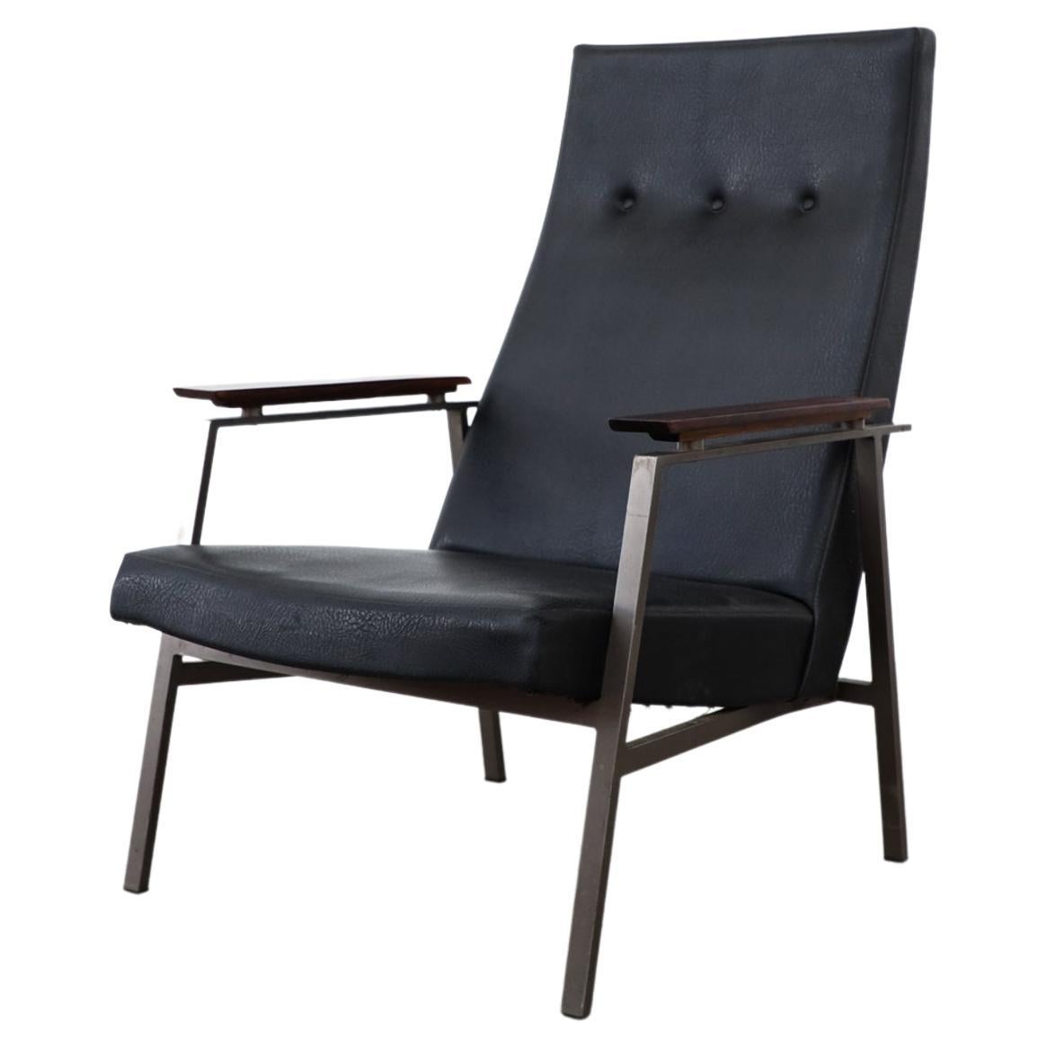 Mid-Century Rob Parry "Avanti" High Back Lounge Chair, 1960's in Black Skai For Sale