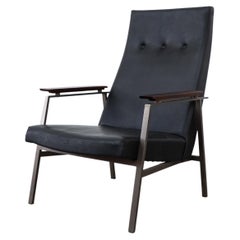 Mid-Century Rob Parry Avanti Lounge Chair, Black Skai, Rosewood Armrests