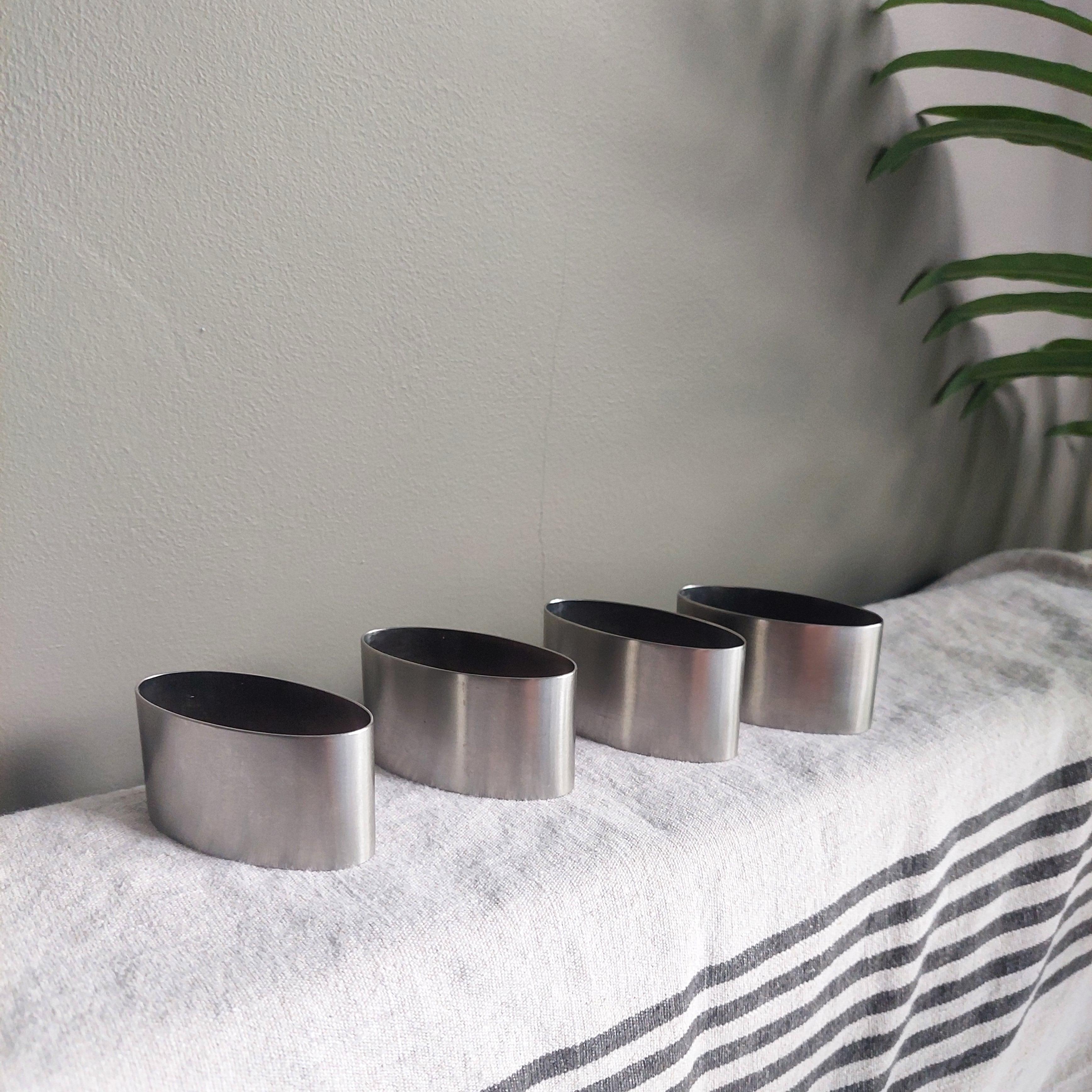 Stainless Steel Mid Century Robert Welch Old Hall stainless steel napkin rings, set of 4, 60s