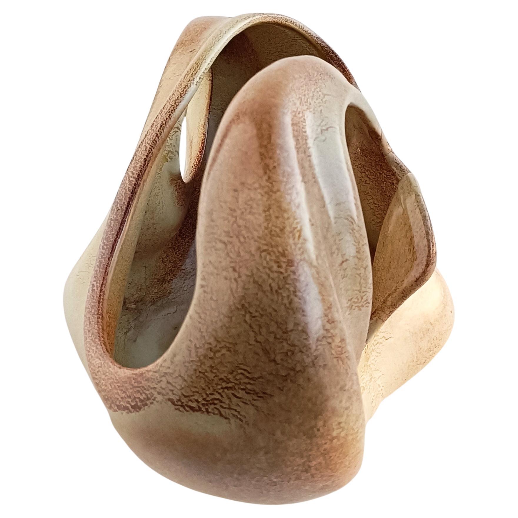 Glazed Mid Century Roberto Rigon for Bertoncello Sculptural Vintage Signed Vase, 1960s