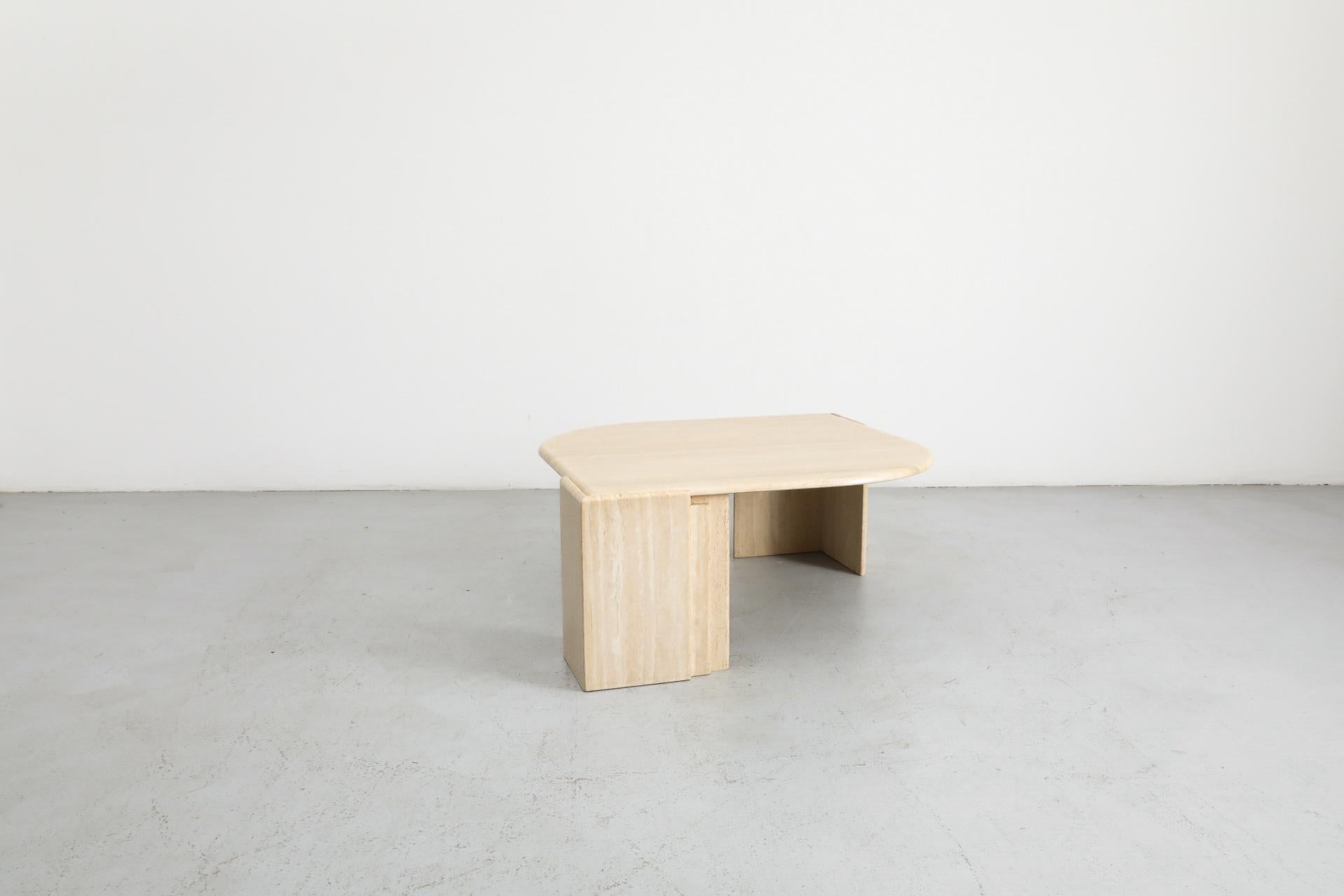 French Mid-Century Roche Bobois Attributed Cat’s Eye Solid Travertine Coffee Table
