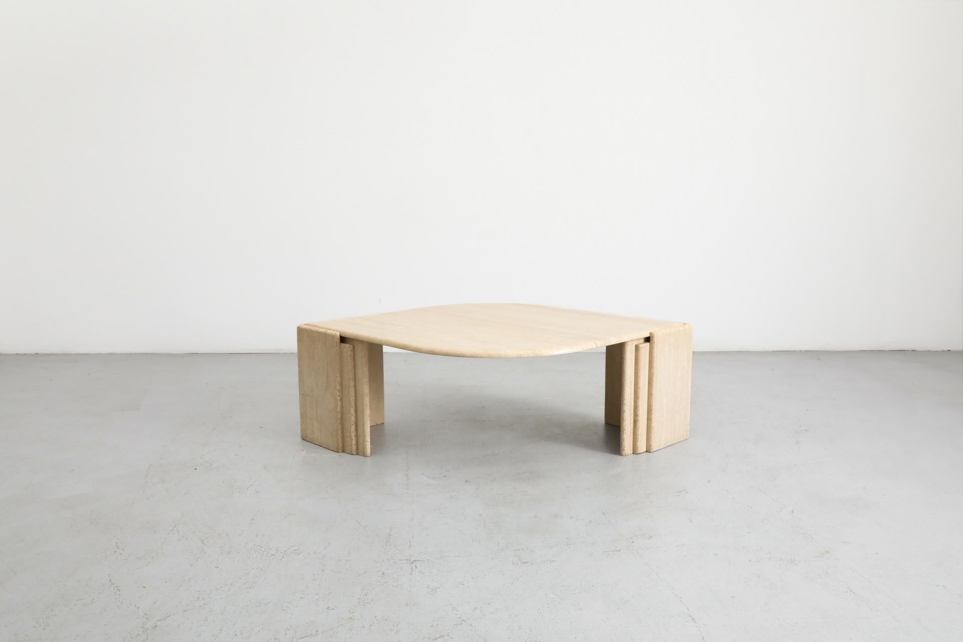 Mid-Century Roche Bobois Attributed Cat’s Eye Solid Travertine Coffee Table 1