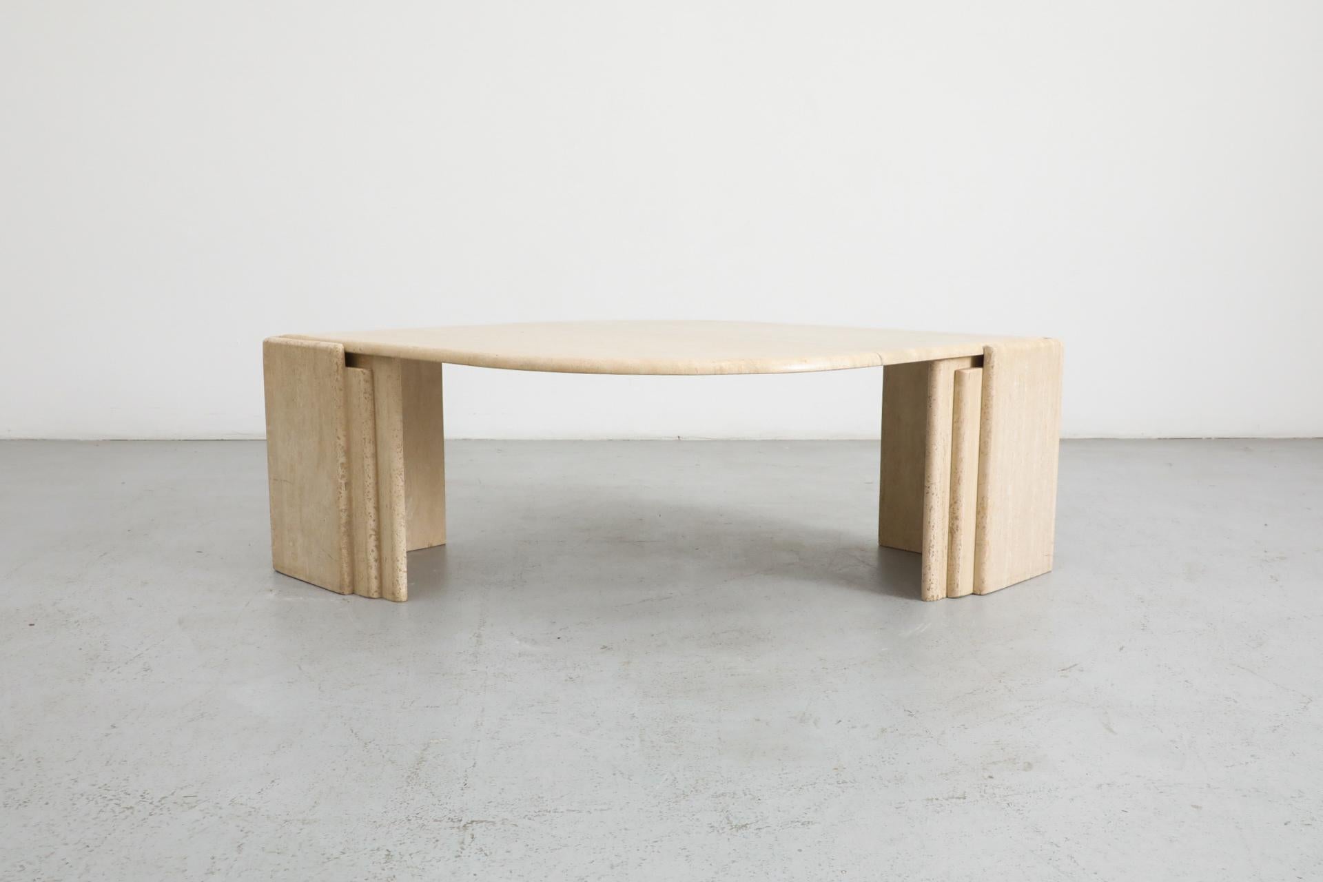Mid-Century Roche Bobois Attributed Cat’s Eye Solid Travertine Coffee Table 3