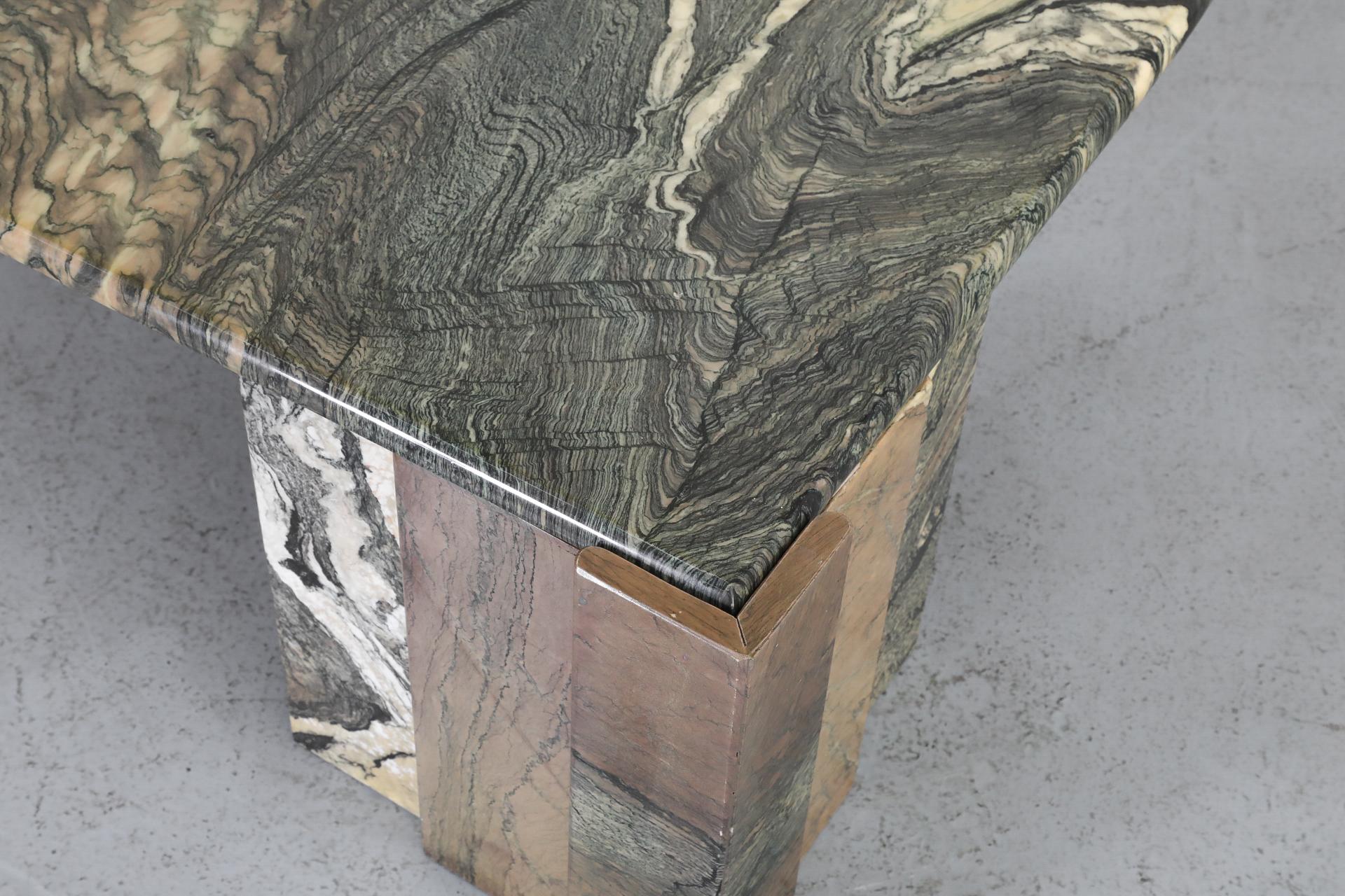 Mitte des Jahrhunderts Roche Bobois zugeschrieben Grün-Grauer Marmor Katzenauge Couchtisch 6