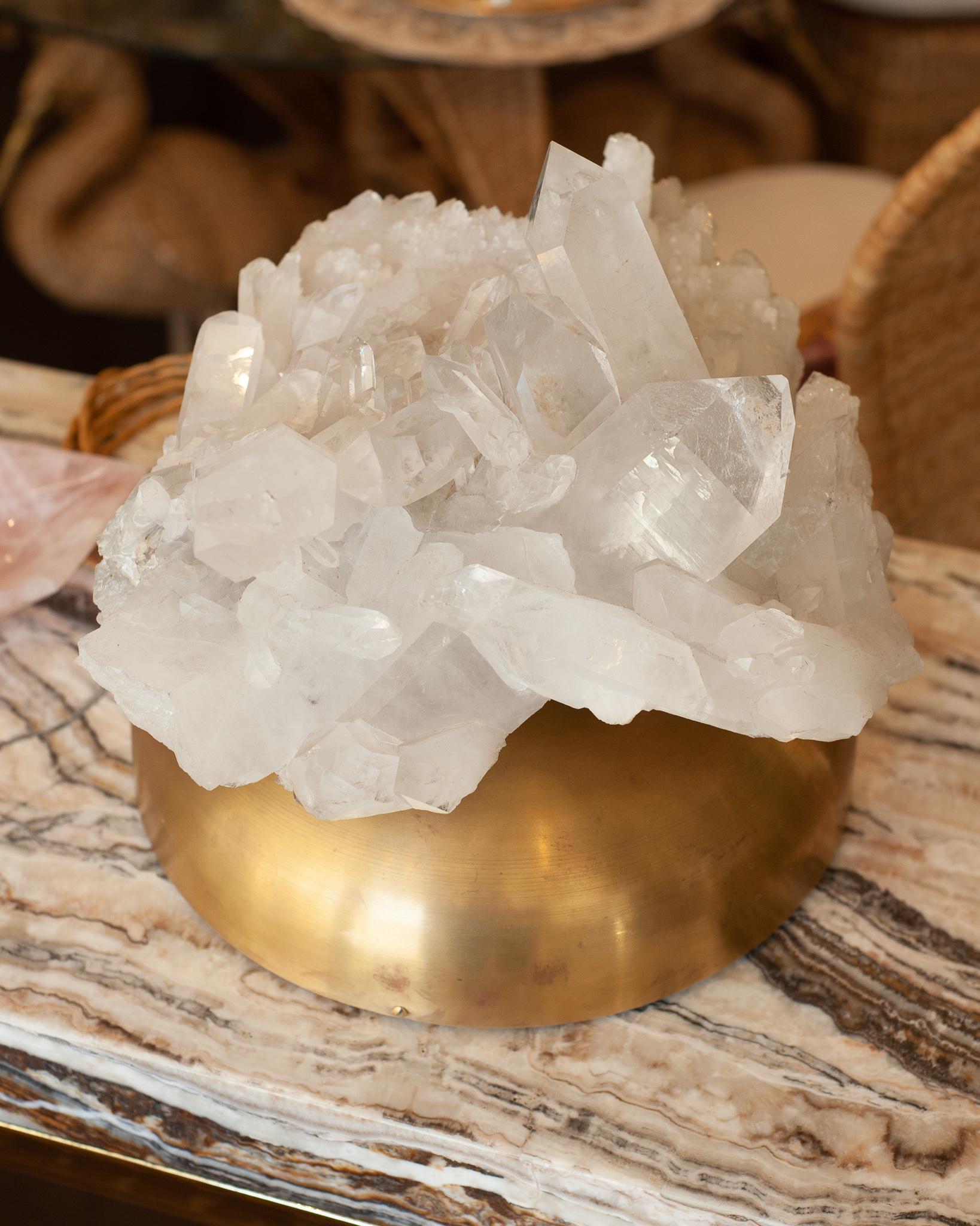 French Midcentury Rock Crystal Specimen Lamp with Brass Base For Sale