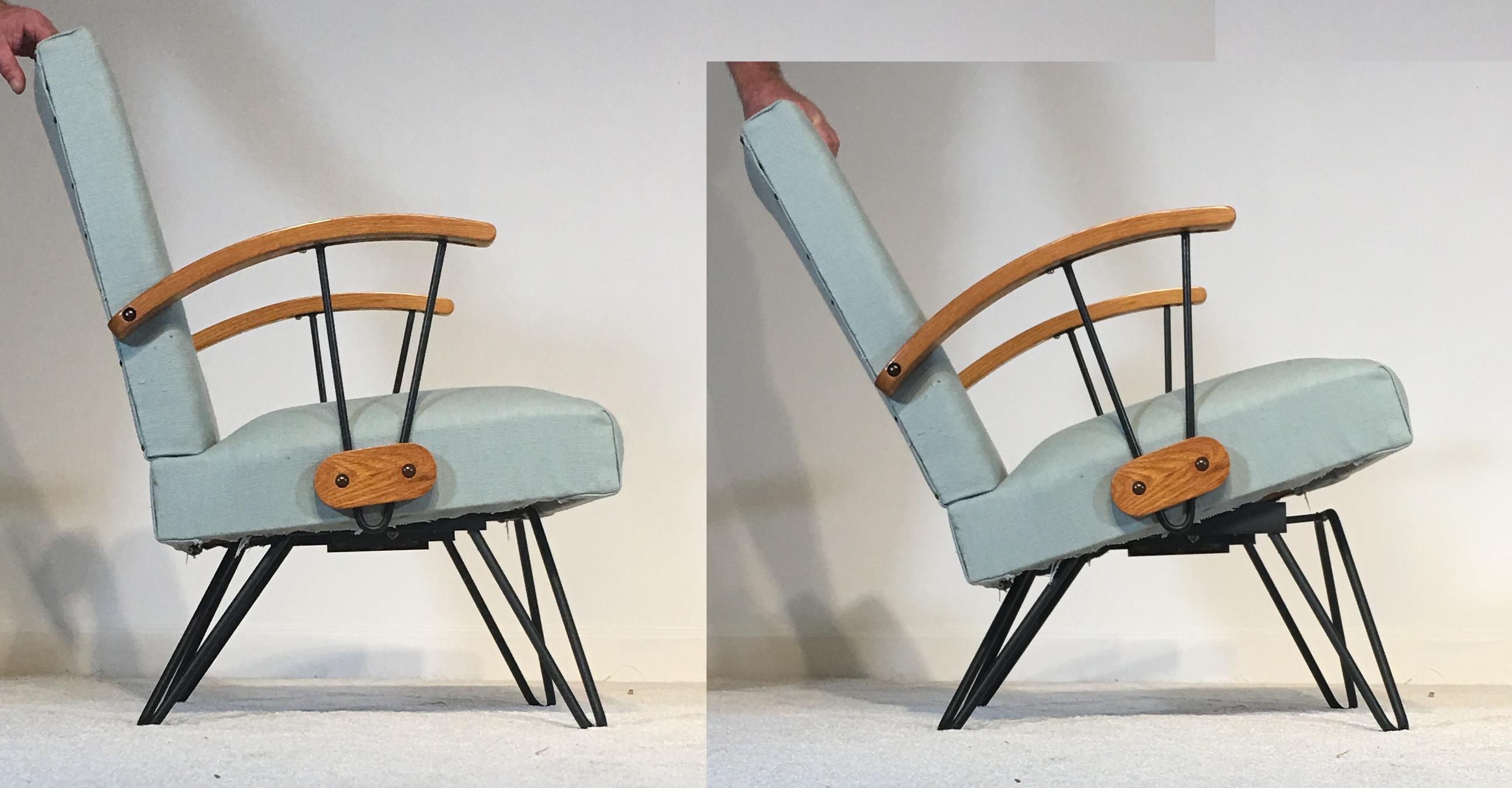 American Midcentury Rocker with Iron Hairpin Legs and Foot Stool