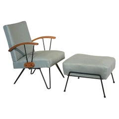 Retro Midcentury Rocker with Iron Hairpin Legs and Foot Stool