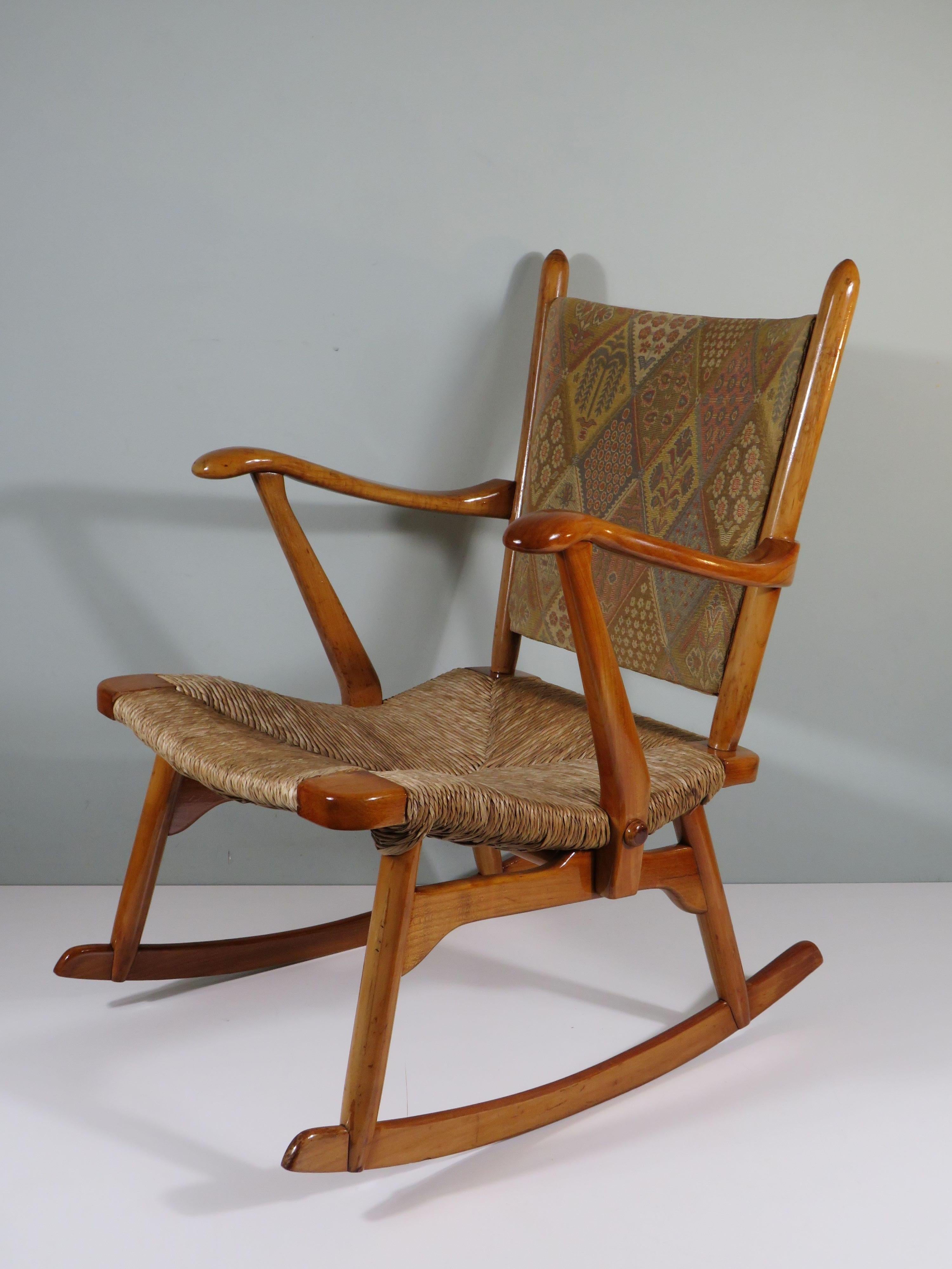 Fabric Mid century Rocking chair, De Ster - Gelderland Netherlands 1950-1960 For Sale