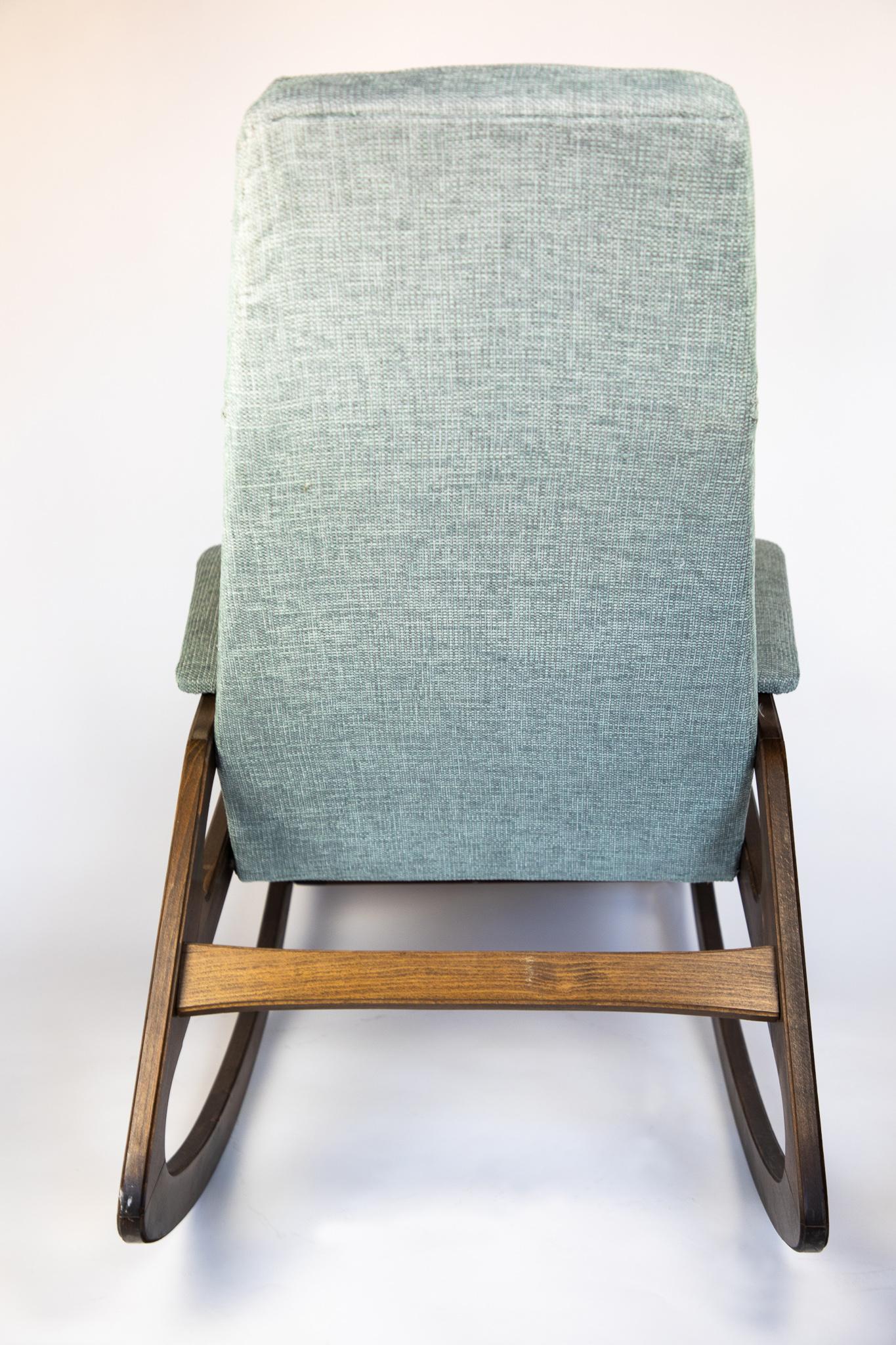  Mid Century Rocking Chair in Solid Wood and Ice Blue Reupholstery, Italy 1960s For Sale 1