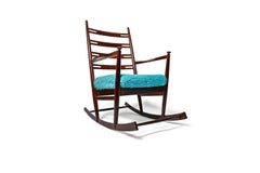 Midcentury Rocking Chair, Bright Blue Colour Fabric
