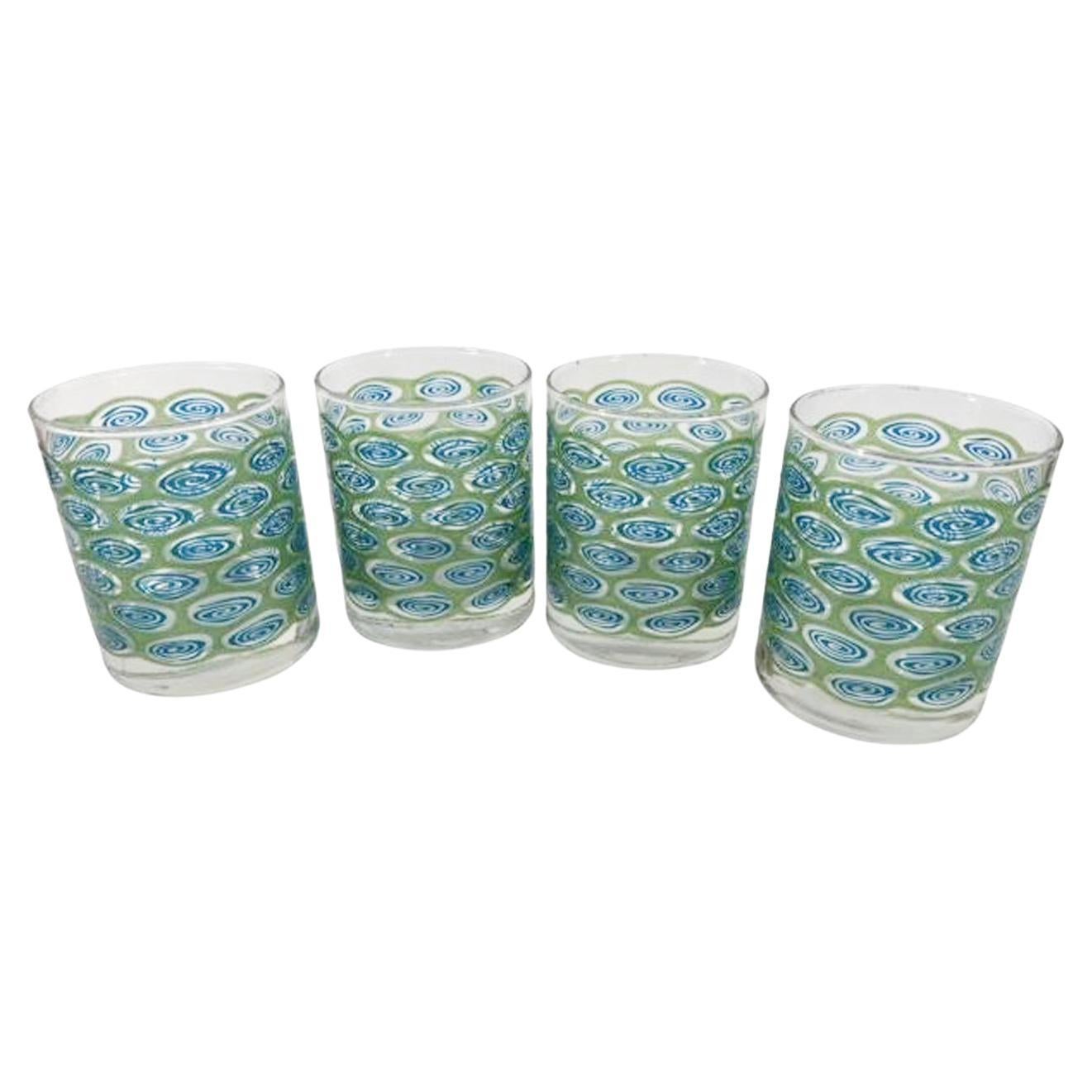 Mid-Century Rocks Glasses by Libbey Glass in the "Peacock" Pattern