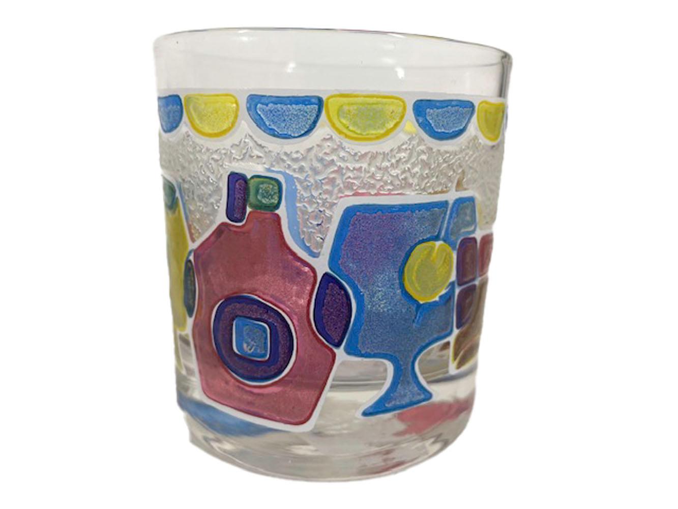 Mid-Century Rocks Glasses with Pebbled Design of Brightly Colored Cocktails In Good Condition For Sale In Nantucket, MA