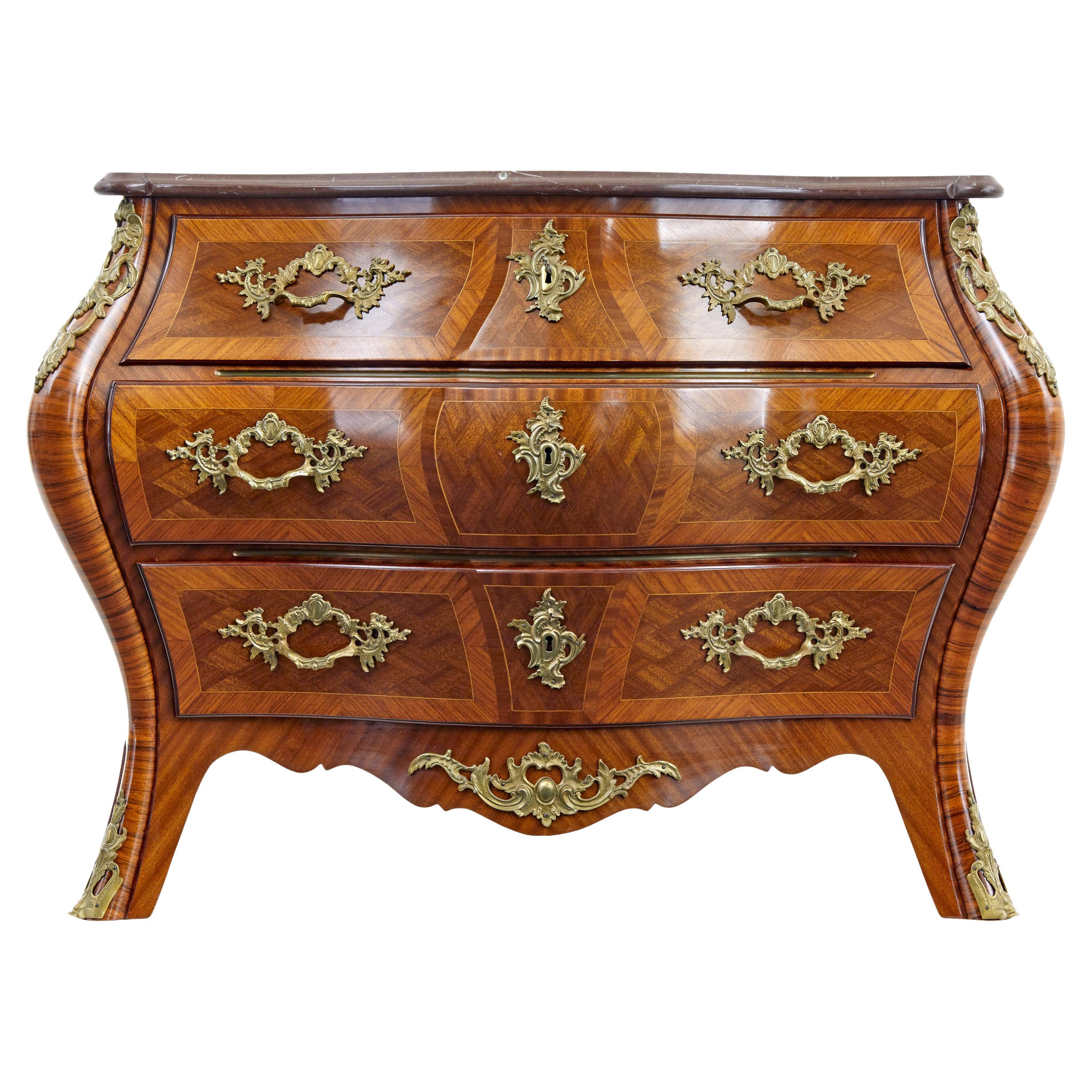 Mid century rococo revival fossil marble bombe commode For Sale
