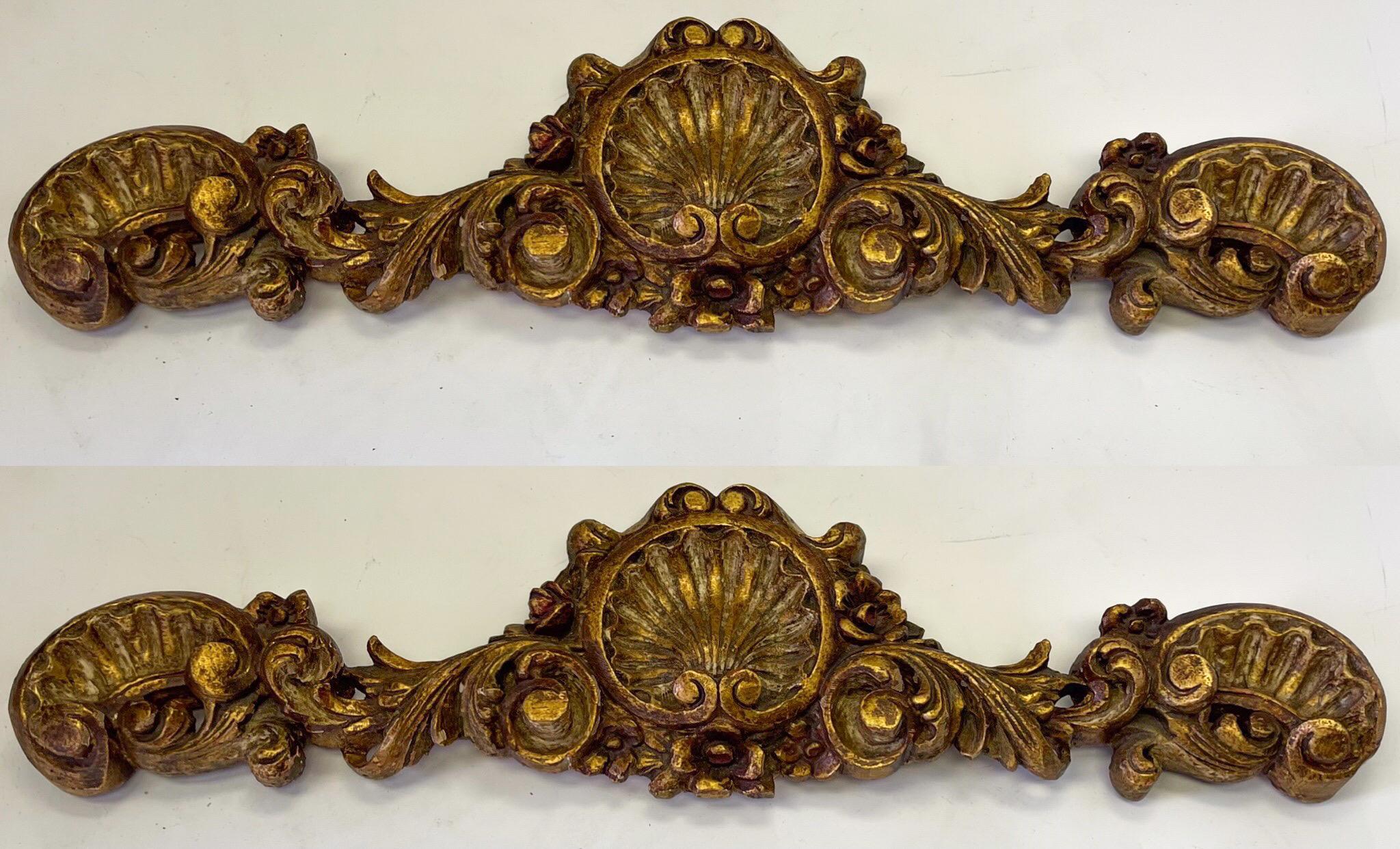 Mid-Century Rococo Style Carved Giltwood Spanish Valances or Wall Plaques For Sale 1