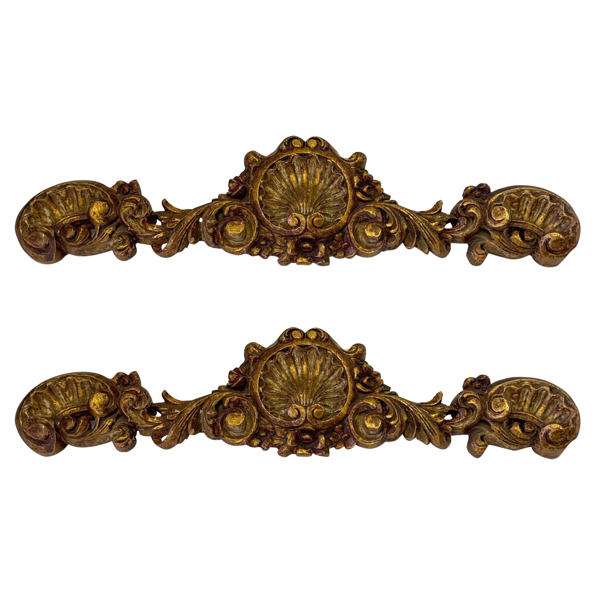 Mid-Century Rococo Style Carved Giltwood Spanish Valances or Wall Plaques For Sale