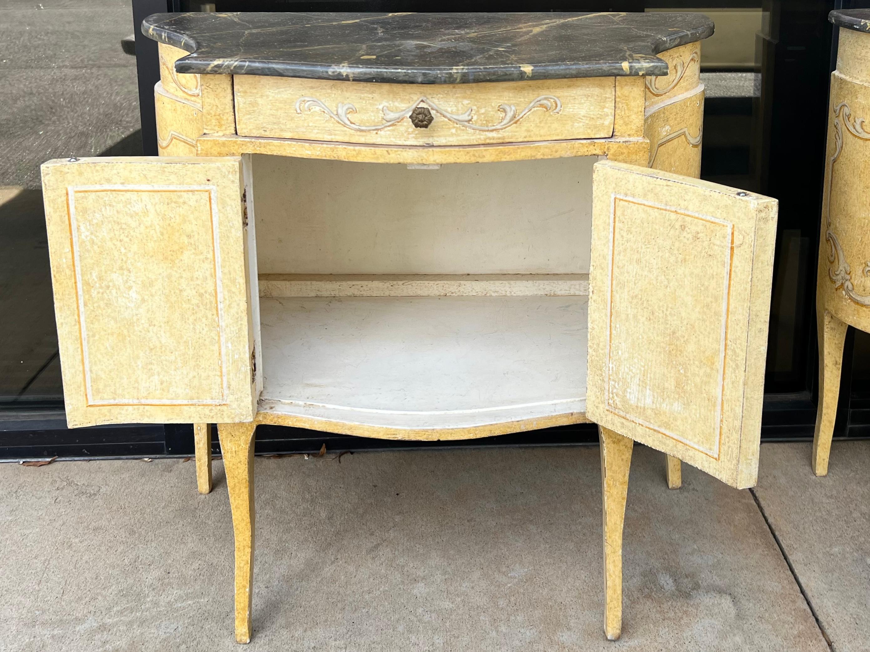 Poplar Midcentury Rococo Style Hand Painted Italian Venetian Cabinets -Pair For Sale