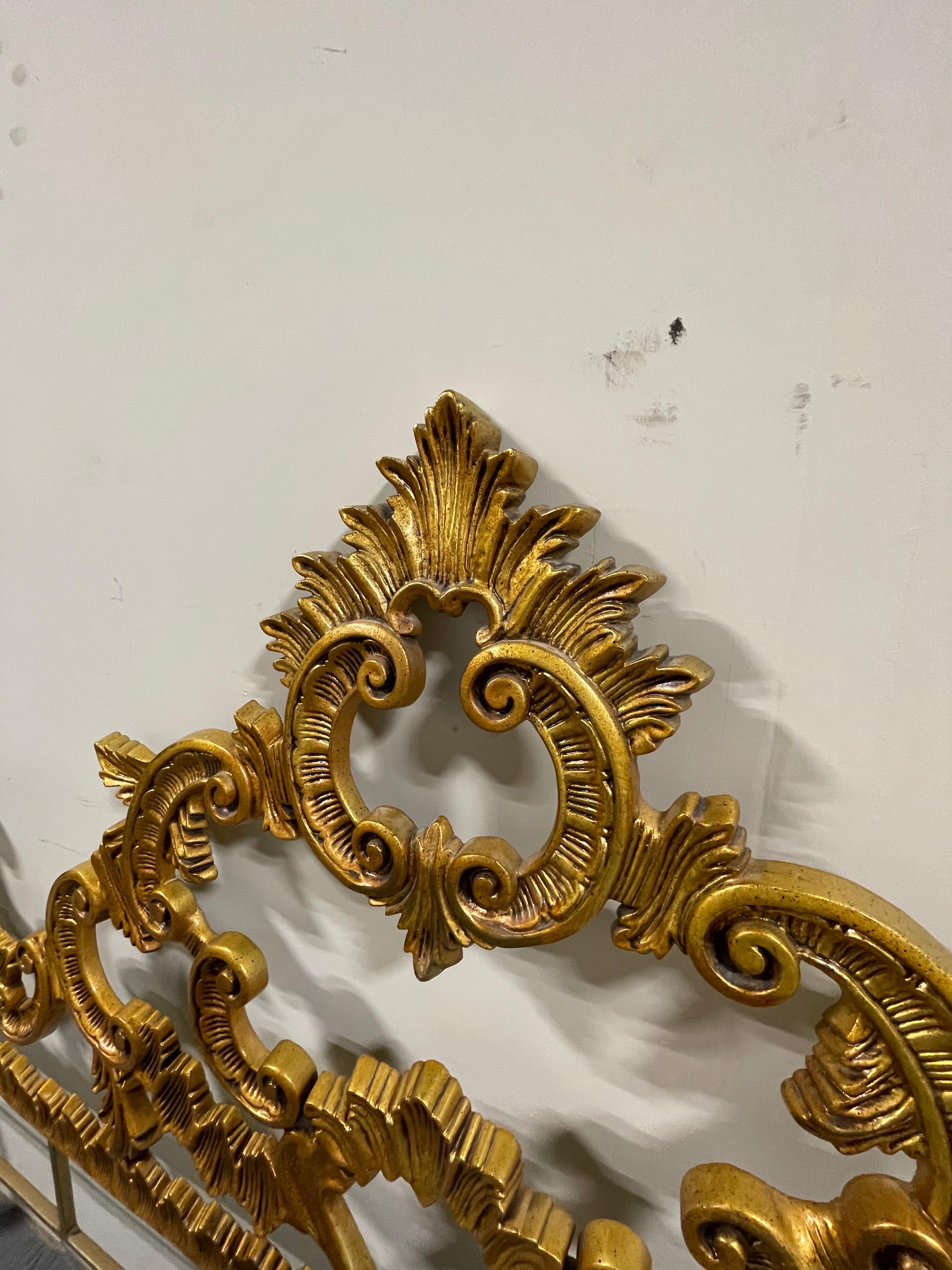 20th Century Mid Century Rococo Style Italian Gold Gilt Metal King Headboard