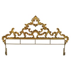 Mid Century Rococo Style Italian Gold Gilt Metal King Headboard
