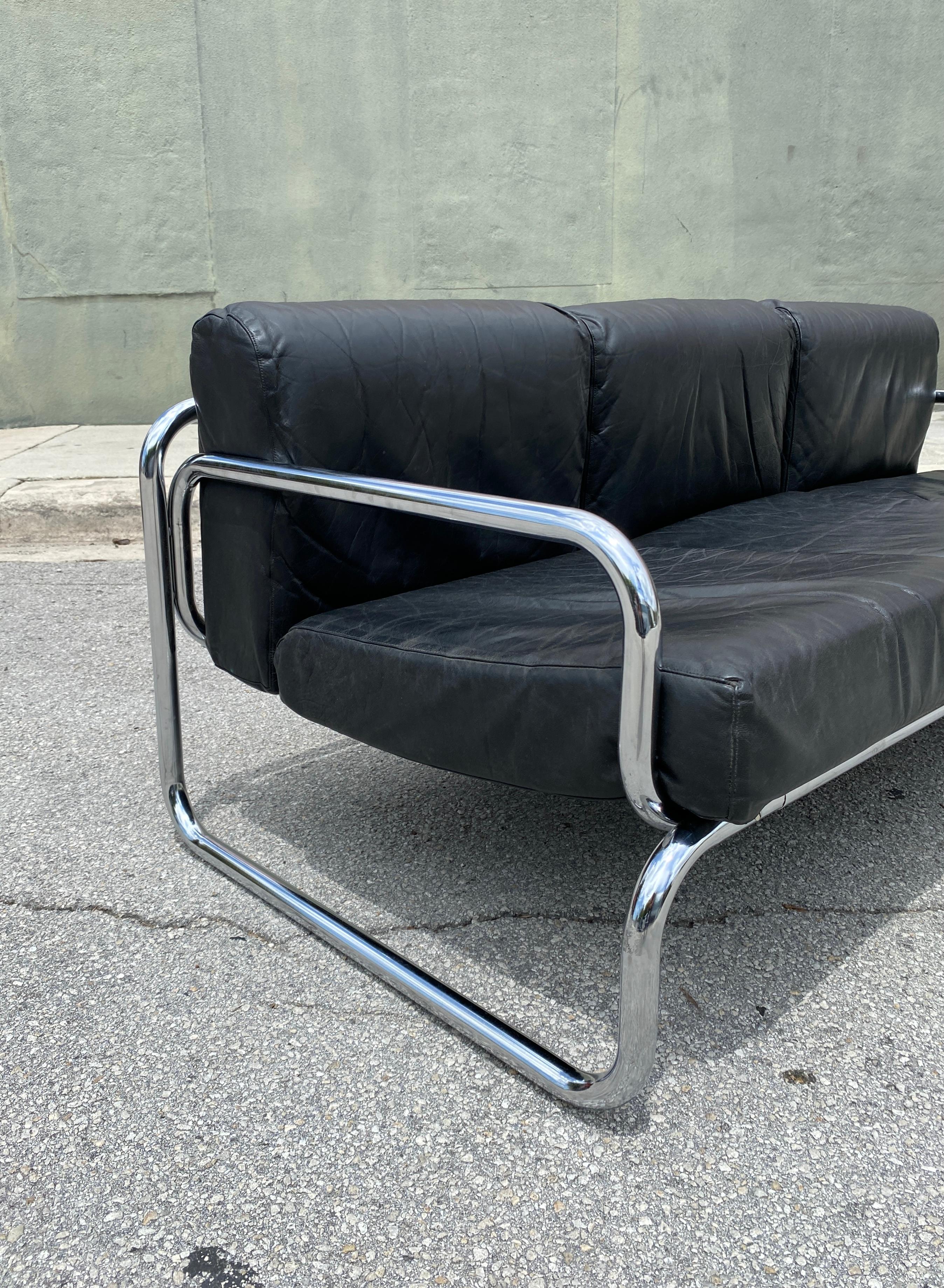 Bauhaus Mid Century Rodney Kinsman Black Leather Sofa