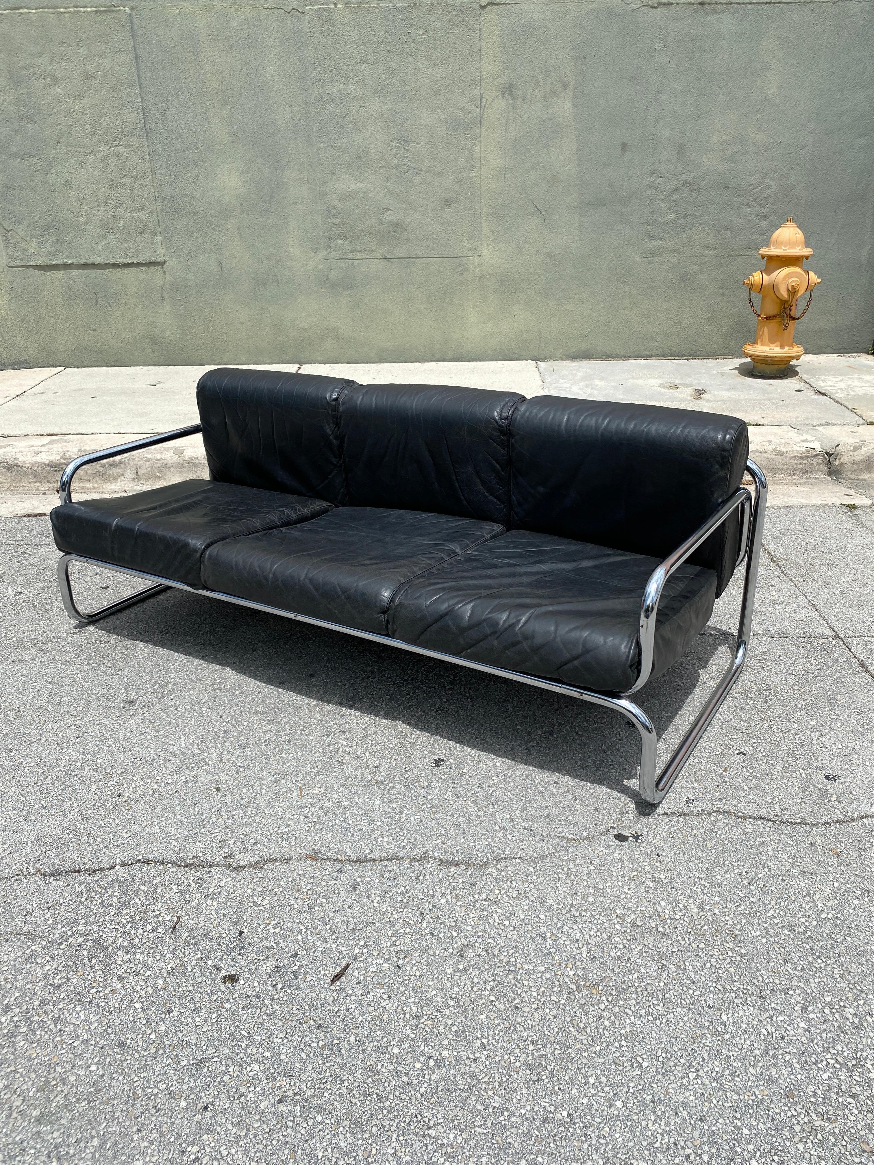 British Mid Century Rodney Kinsman Black Leather Sofa