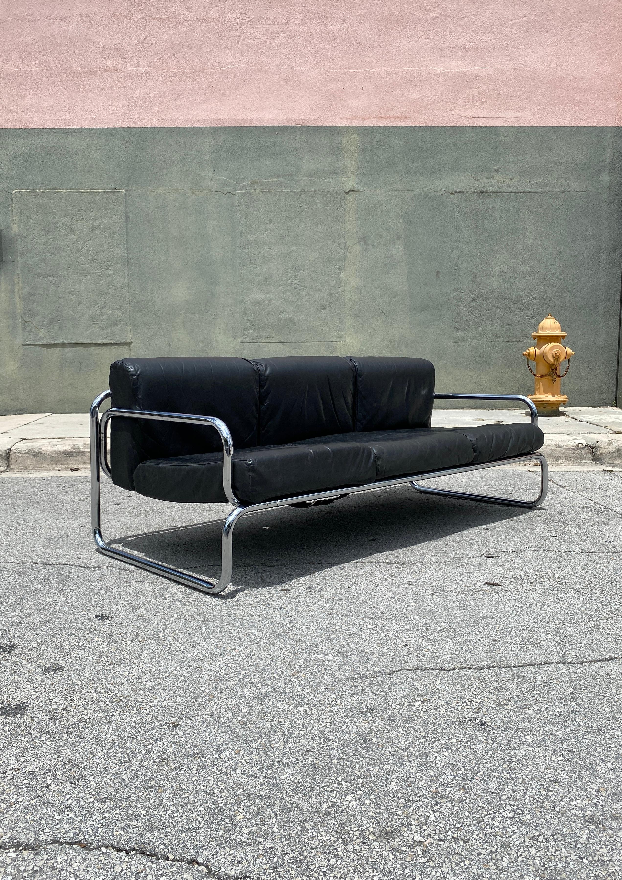 Mid Century Rodney Kinsman Black Leather Sofa 2