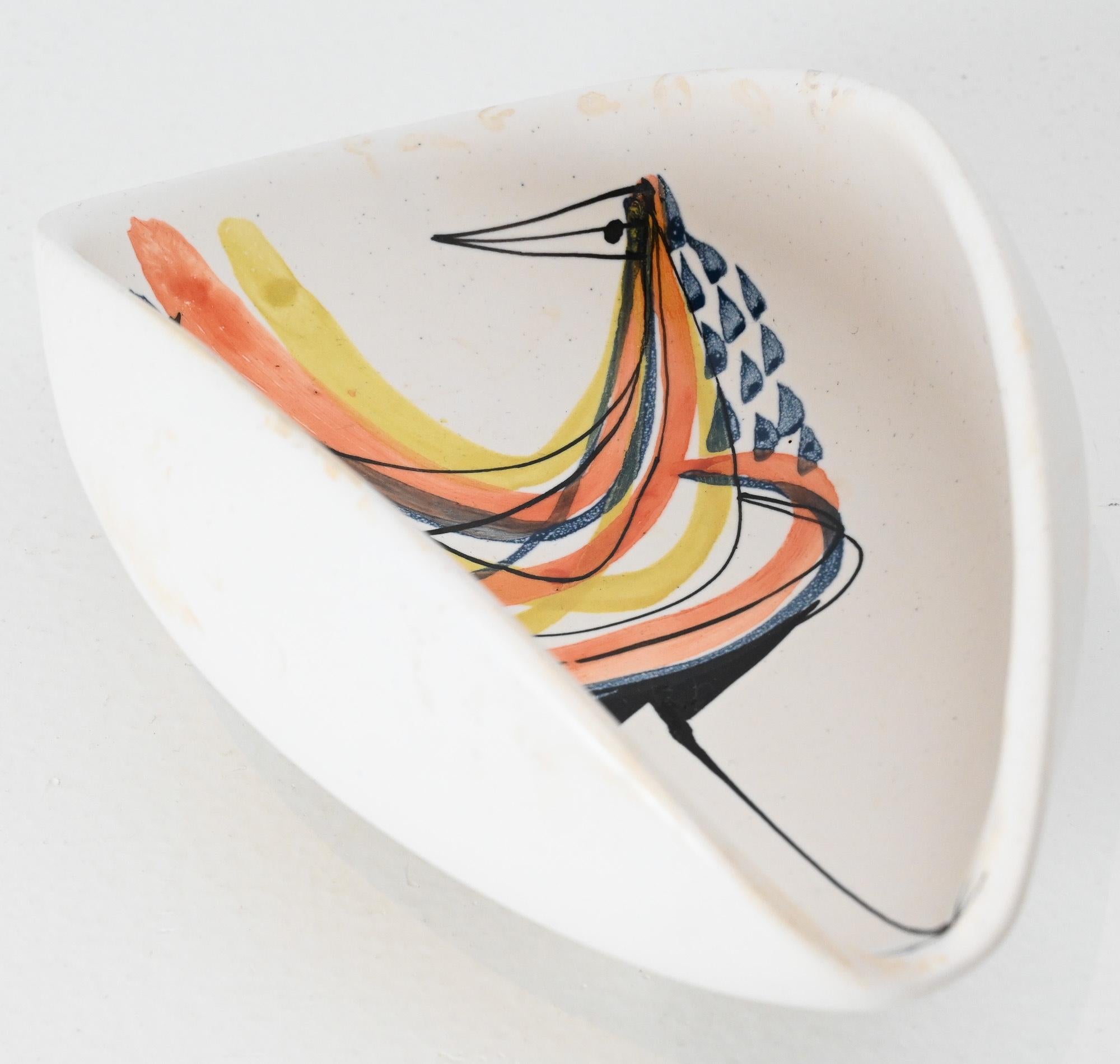 mid century Roger Capron ceramic vide poche with bird motif For Sale 4