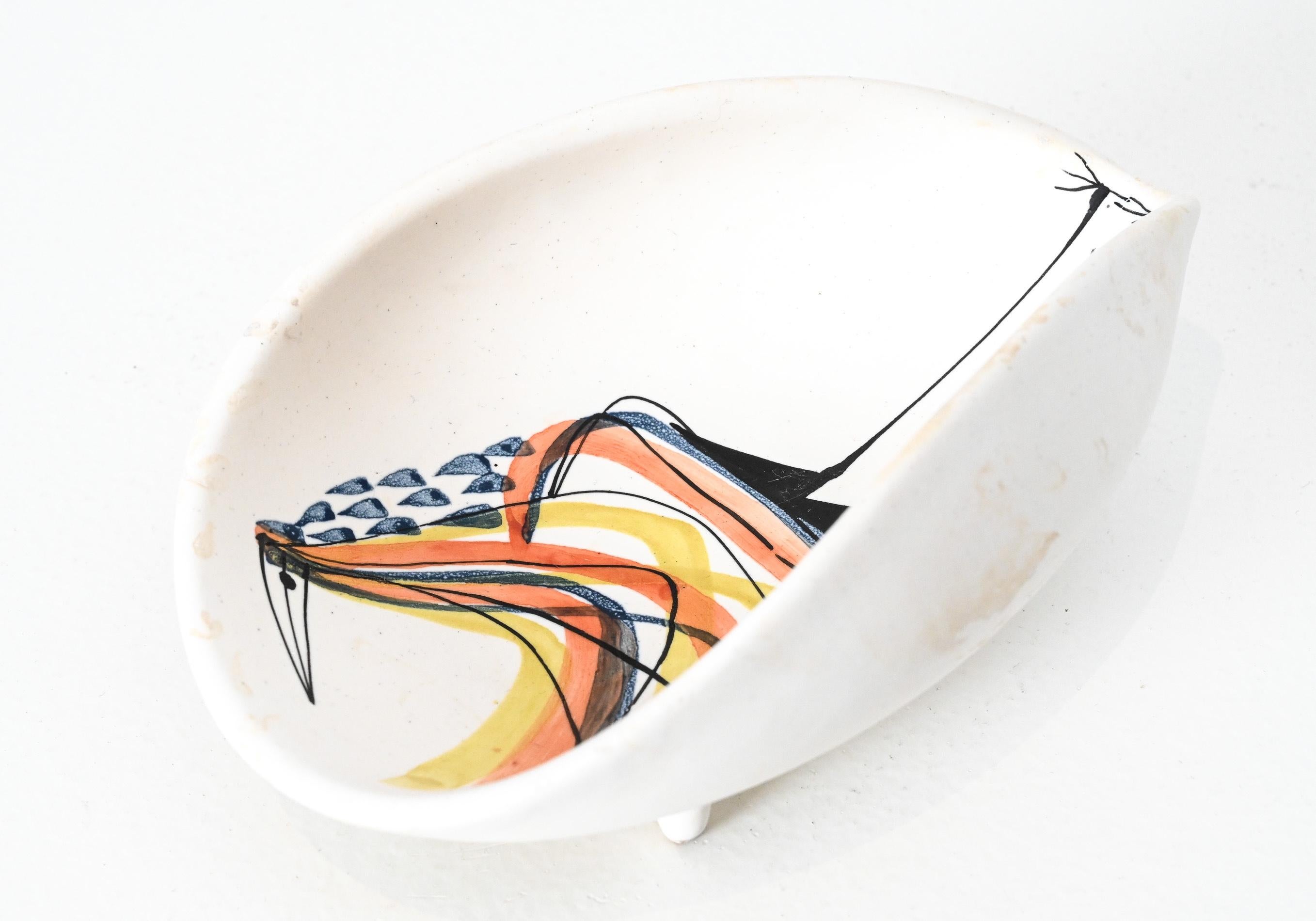 mid century Roger Capron ceramic vide poche with bird motif For Sale 6