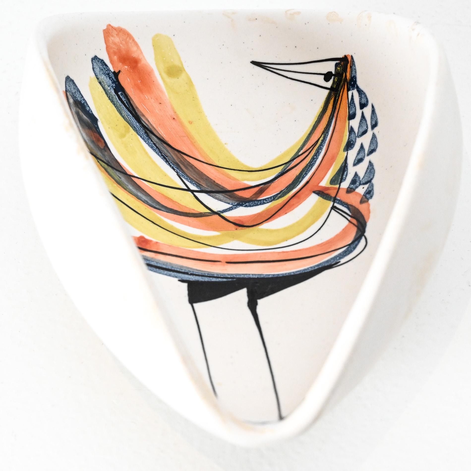 mid century Roger Capron ceramic vide poche with bird motif For Sale 10