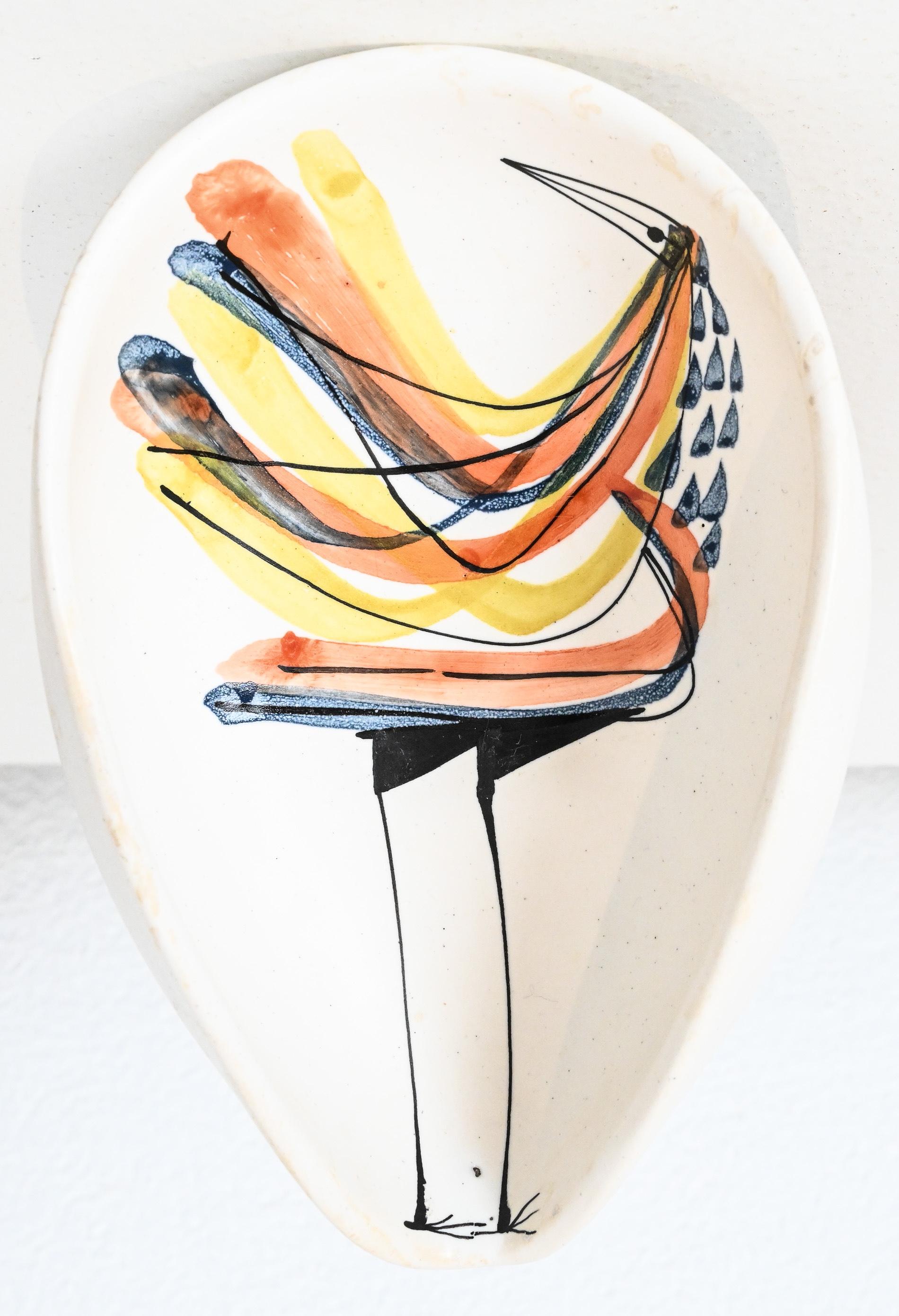 Mitte des Jahrhunderts Roger Capron Keramik Vide poche mit Vogelmotiv (Französisch) im Angebot