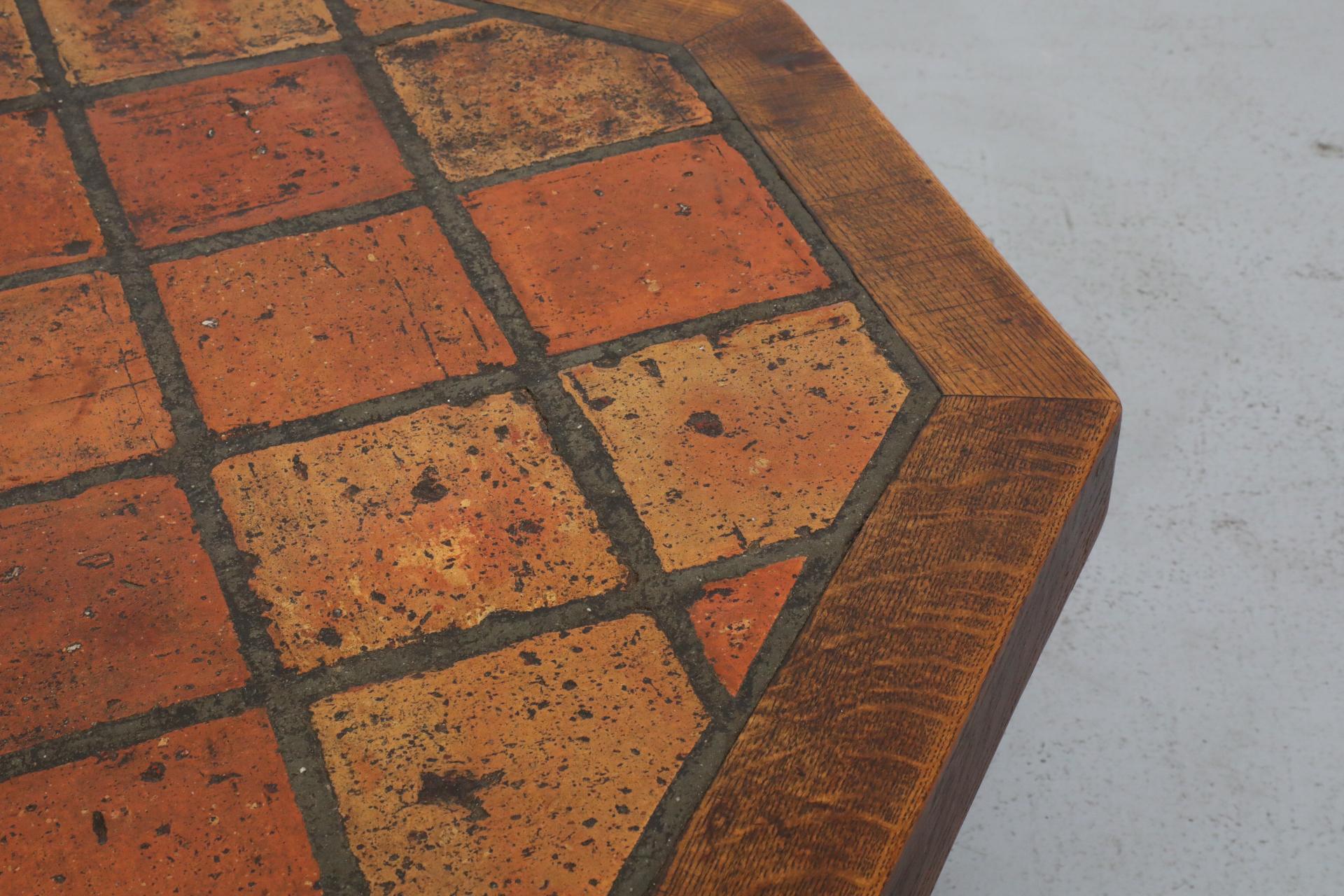 Mid-Century Roger Capron Style Heavy Octagonal Oak and Tile Coffee Table 6