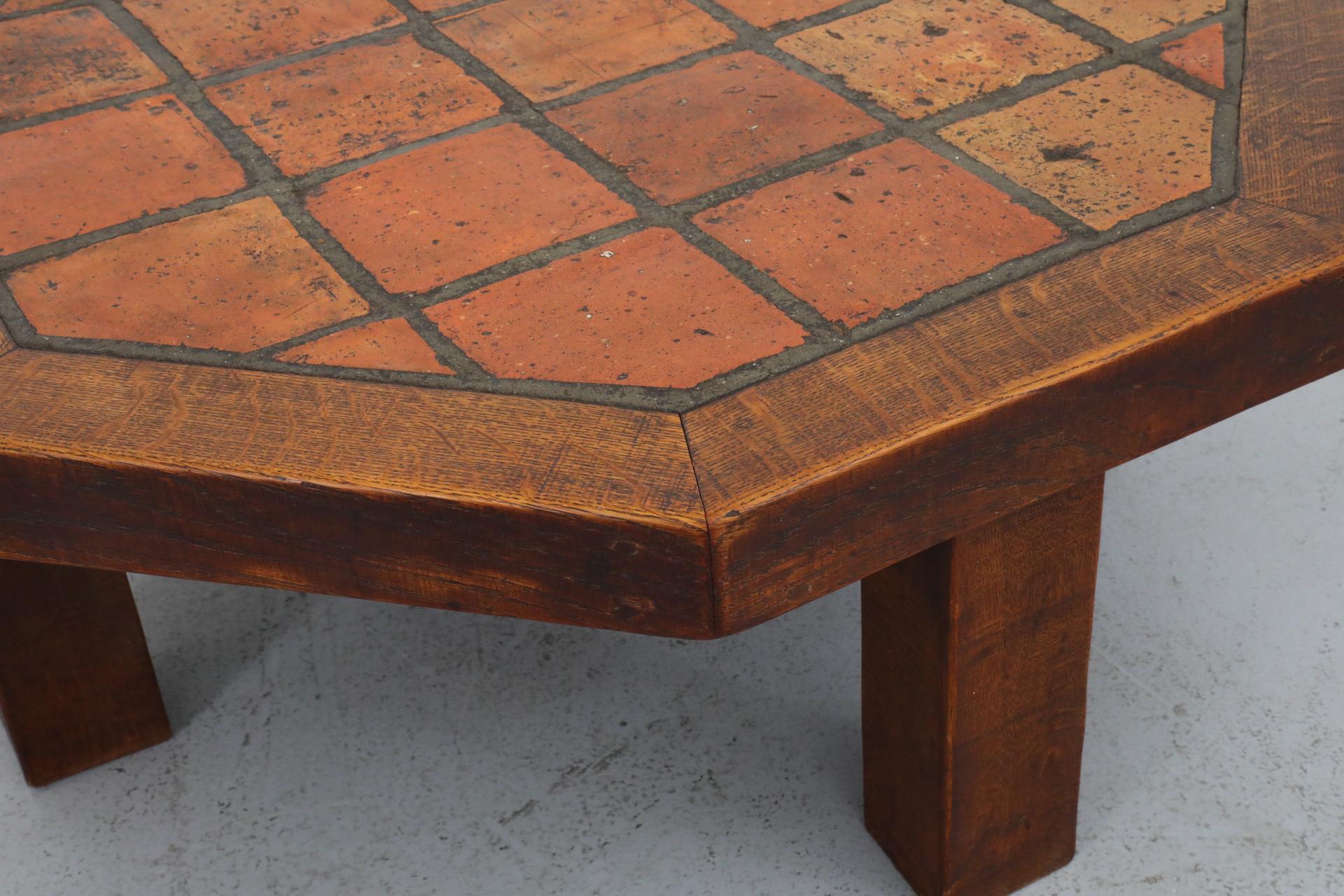 Mid-Century Roger Capron Style Heavy Octagonal Oak and Tile Coffee Table 7