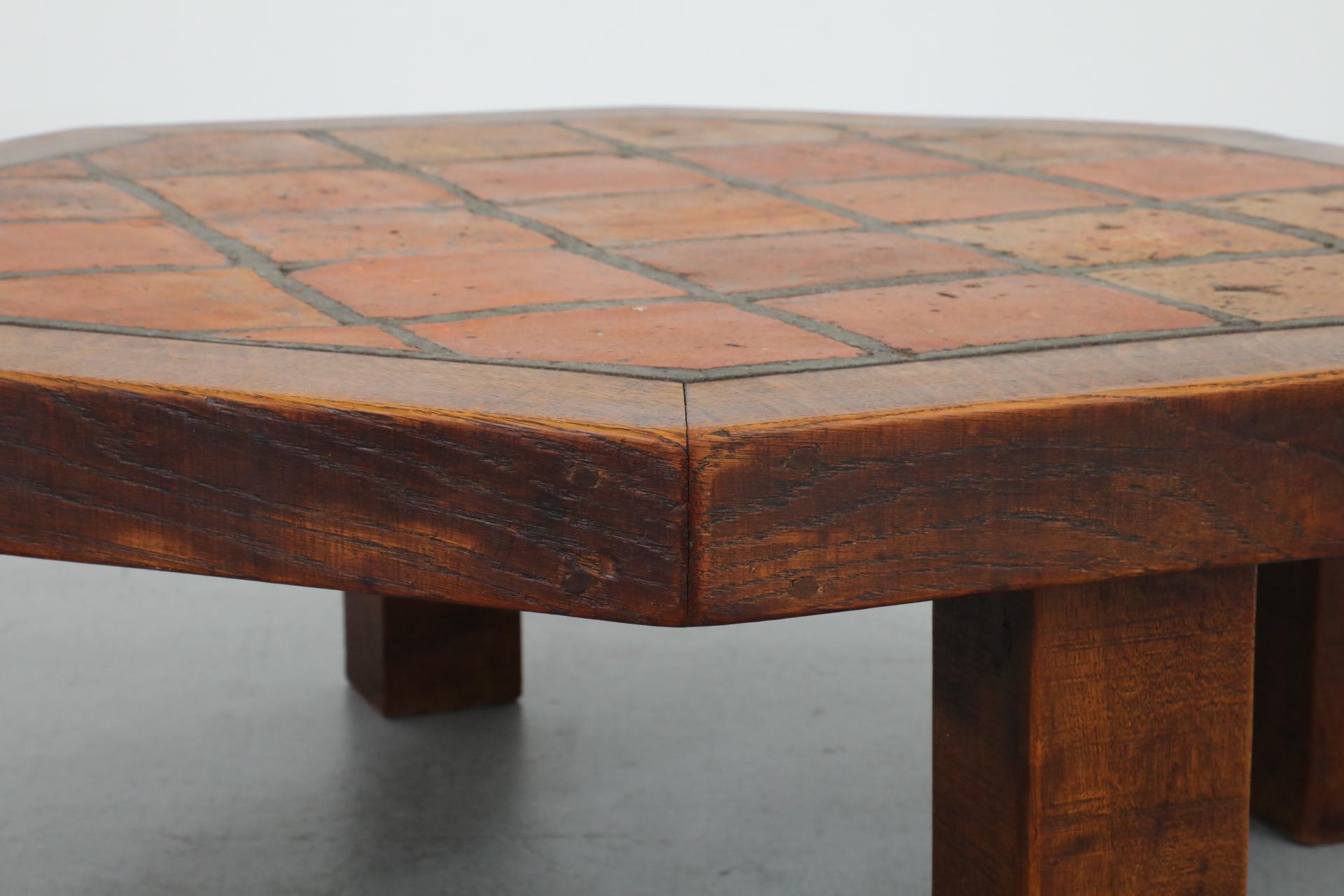 Mid-Century Roger Capron Style Heavy Octagonal Oak and Tile Coffee Table 8