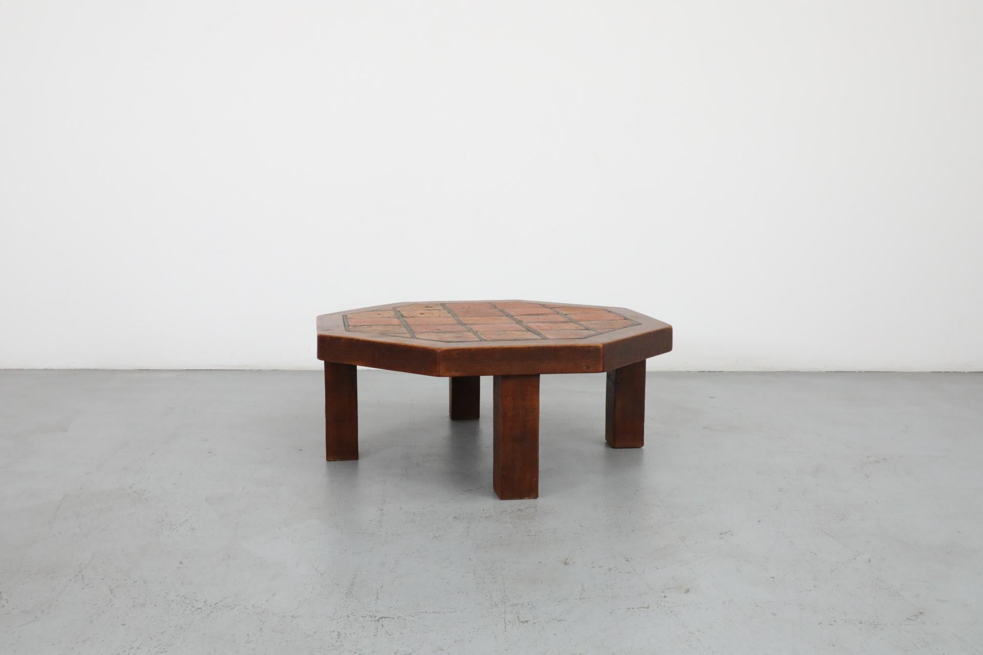 Mid-Century Modern Mid-Century Roger Capron Style Heavy Octagonal Oak and Tile Coffee Table