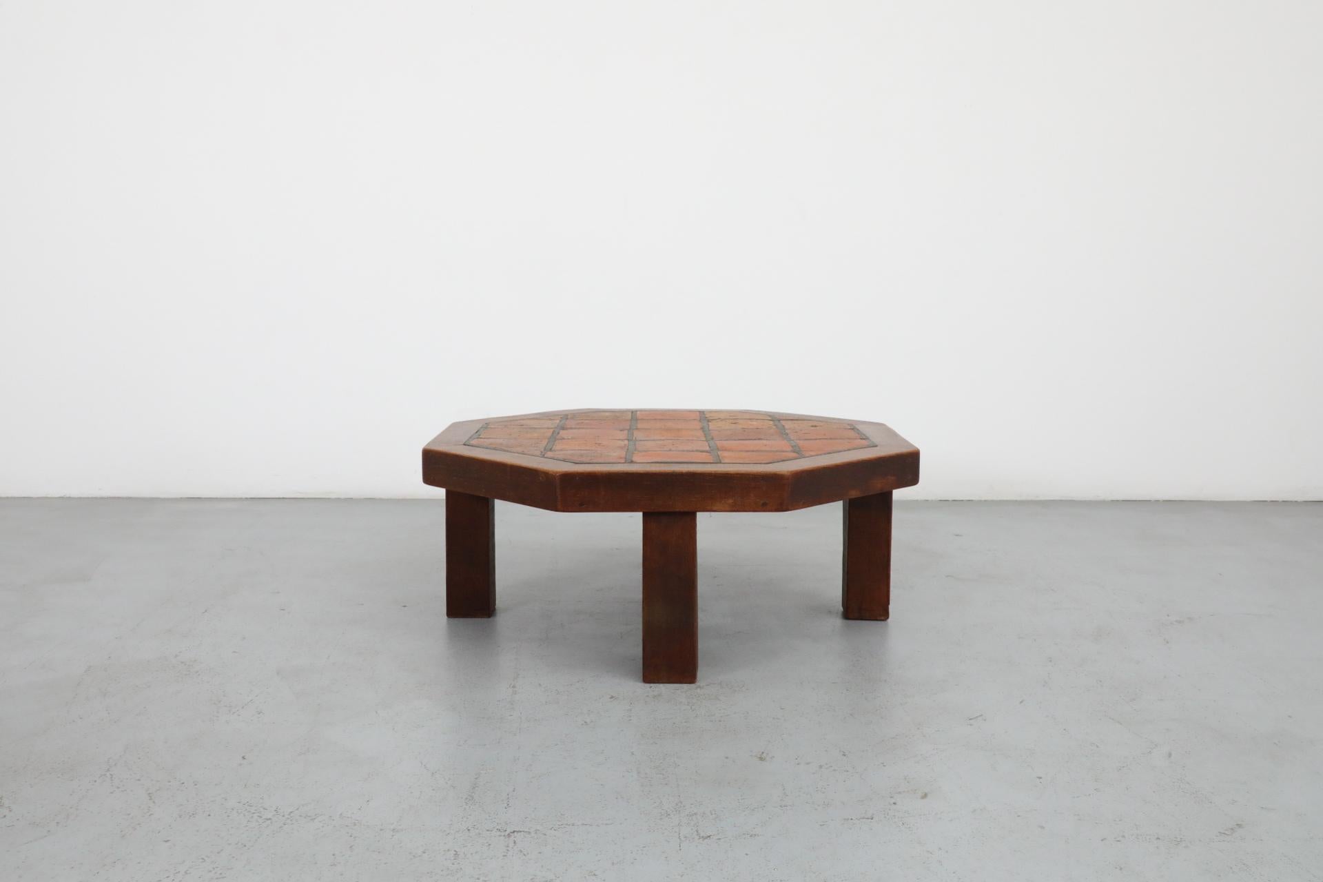 20th Century Mid-Century Roger Capron Style Heavy Octagonal Oak and Tile Coffee Table