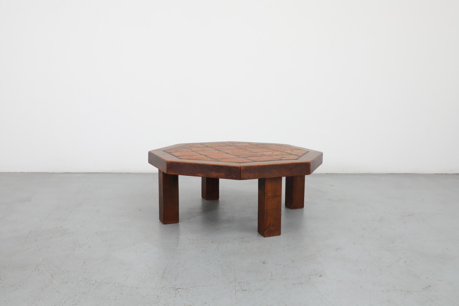 Ceramic Mid-Century Roger Capron Style Heavy Octagonal Oak and Tile Coffee Table