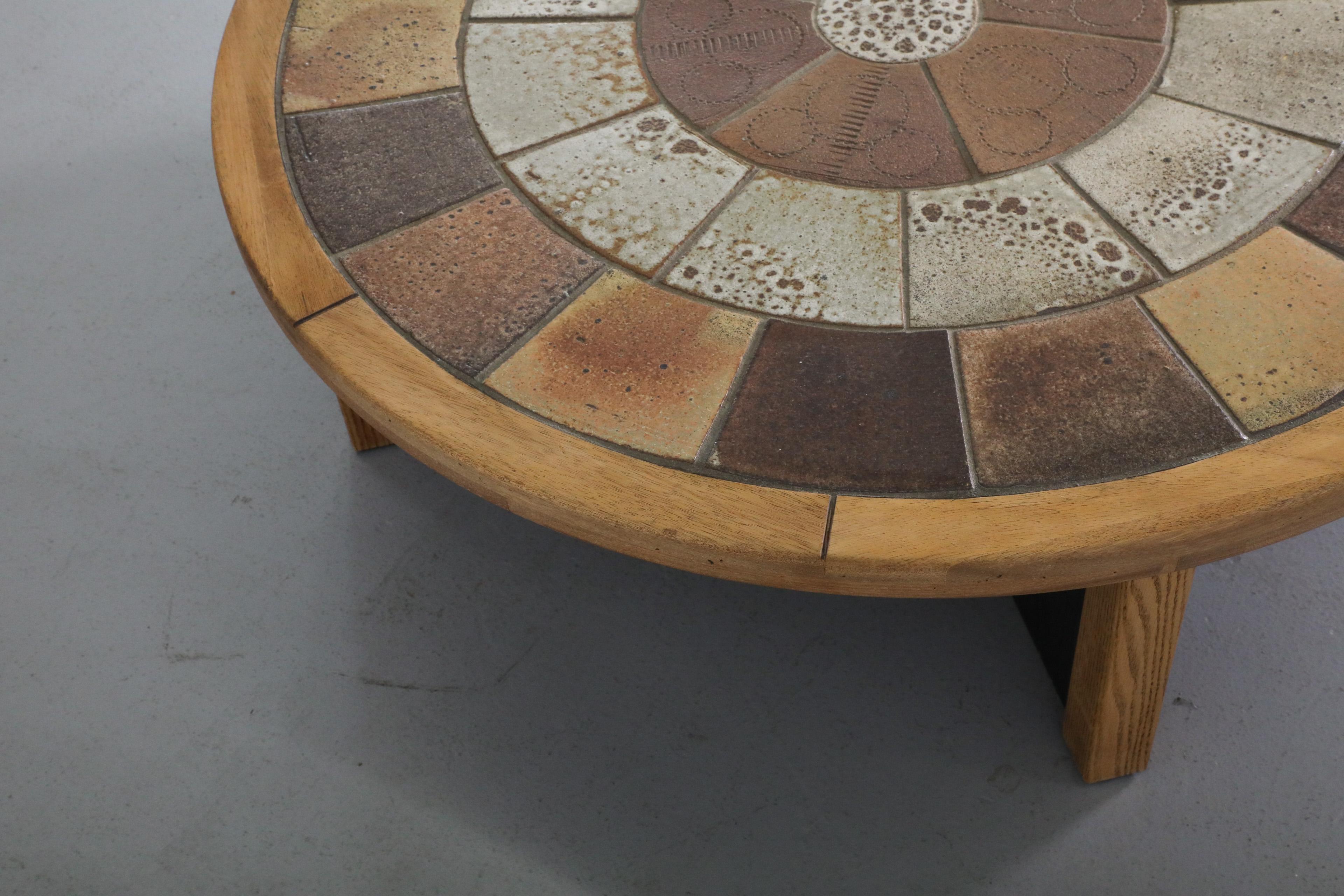 Mid-Century Roger Capron Style Round Ceramic Tile Coffee Table by Tue Poulsen 7