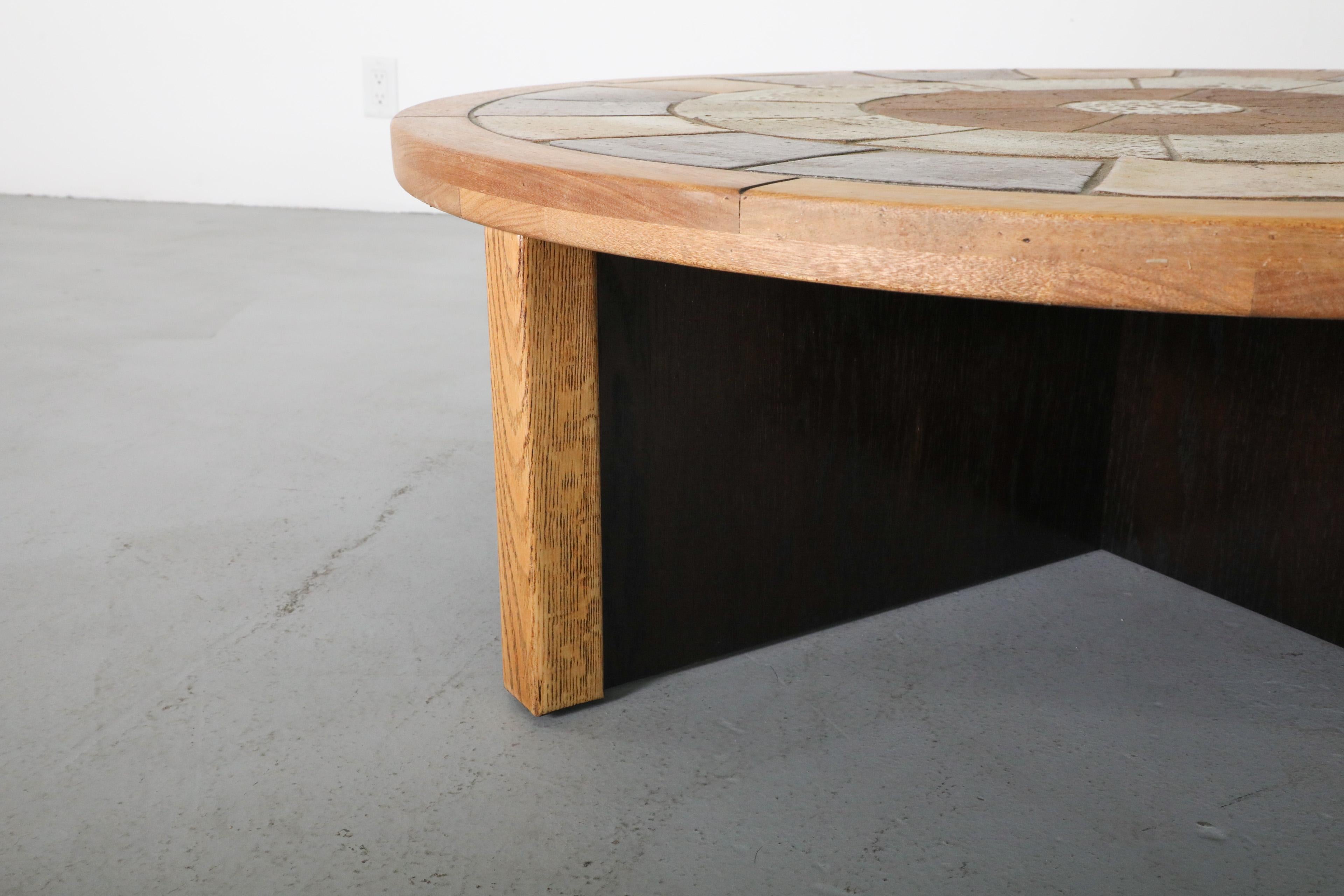 Mid-Century Roger Capron Style Round Ceramic Tile Coffee Table by Tue Poulsen In Good Condition In Los Angeles, CA