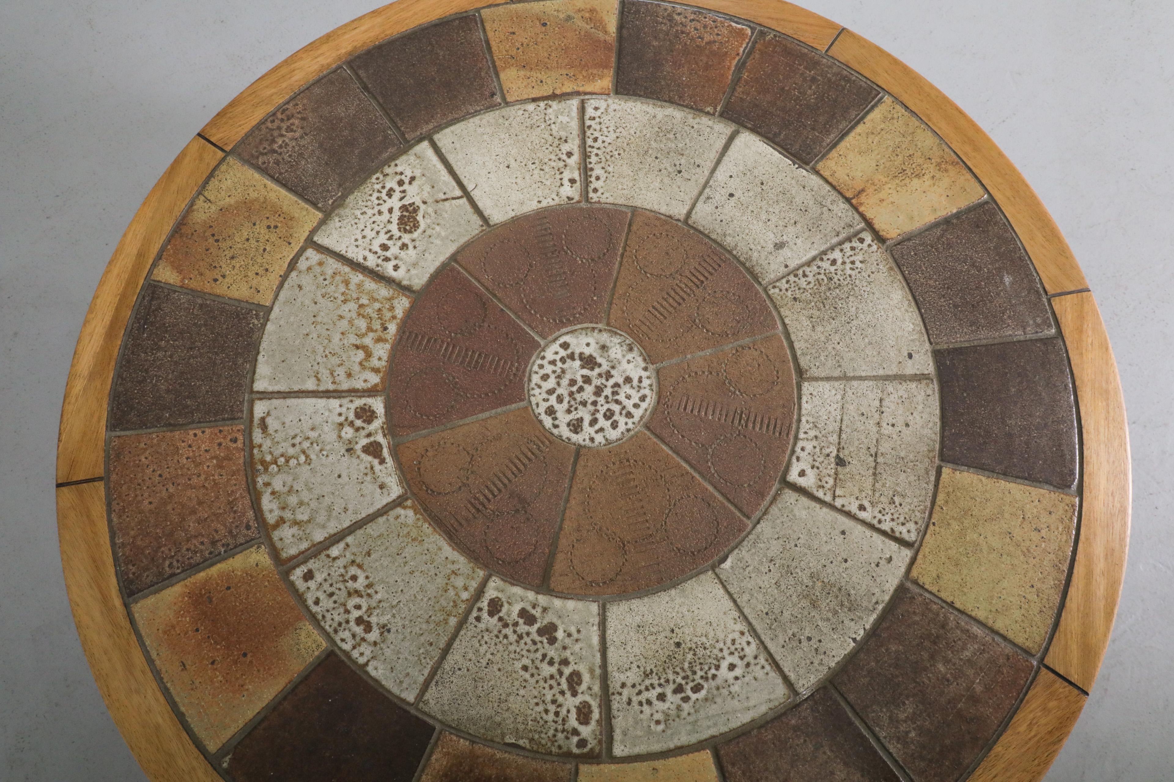 Mid-Century Roger Capron Style Round Ceramic Tile Coffee Table by Tue Poulsen 1