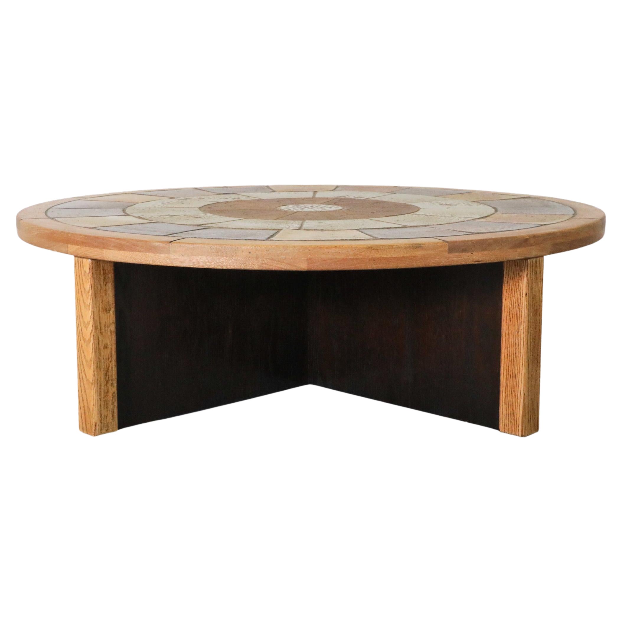 Mid-Century Roger Capron Style Round Ceramic Tile Coffee Table by Tue Poulsen