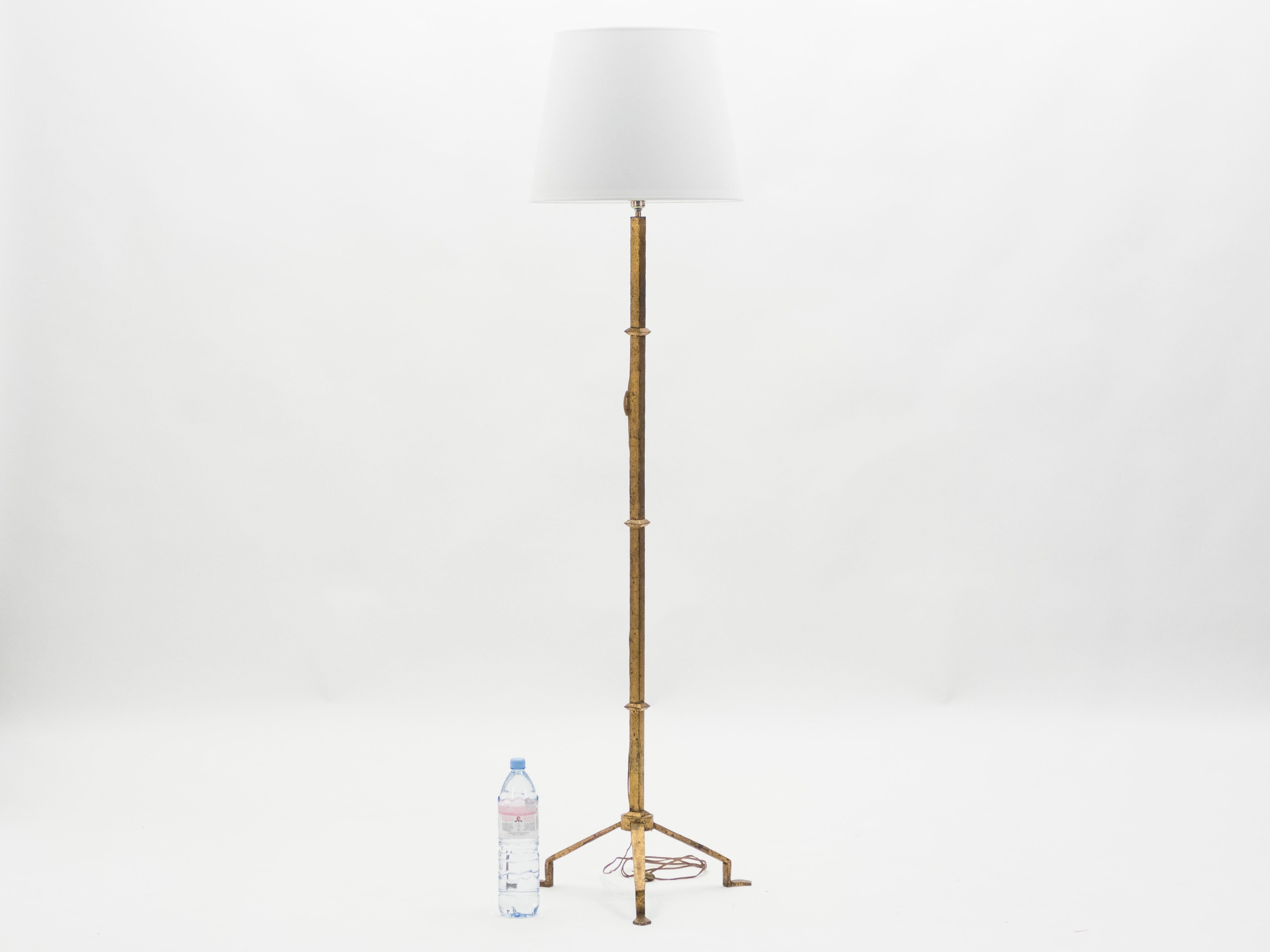 Midcentury Roger Thibier Gilt Wrought Iron Gold Leaf Floor Lamp, 1960s 1