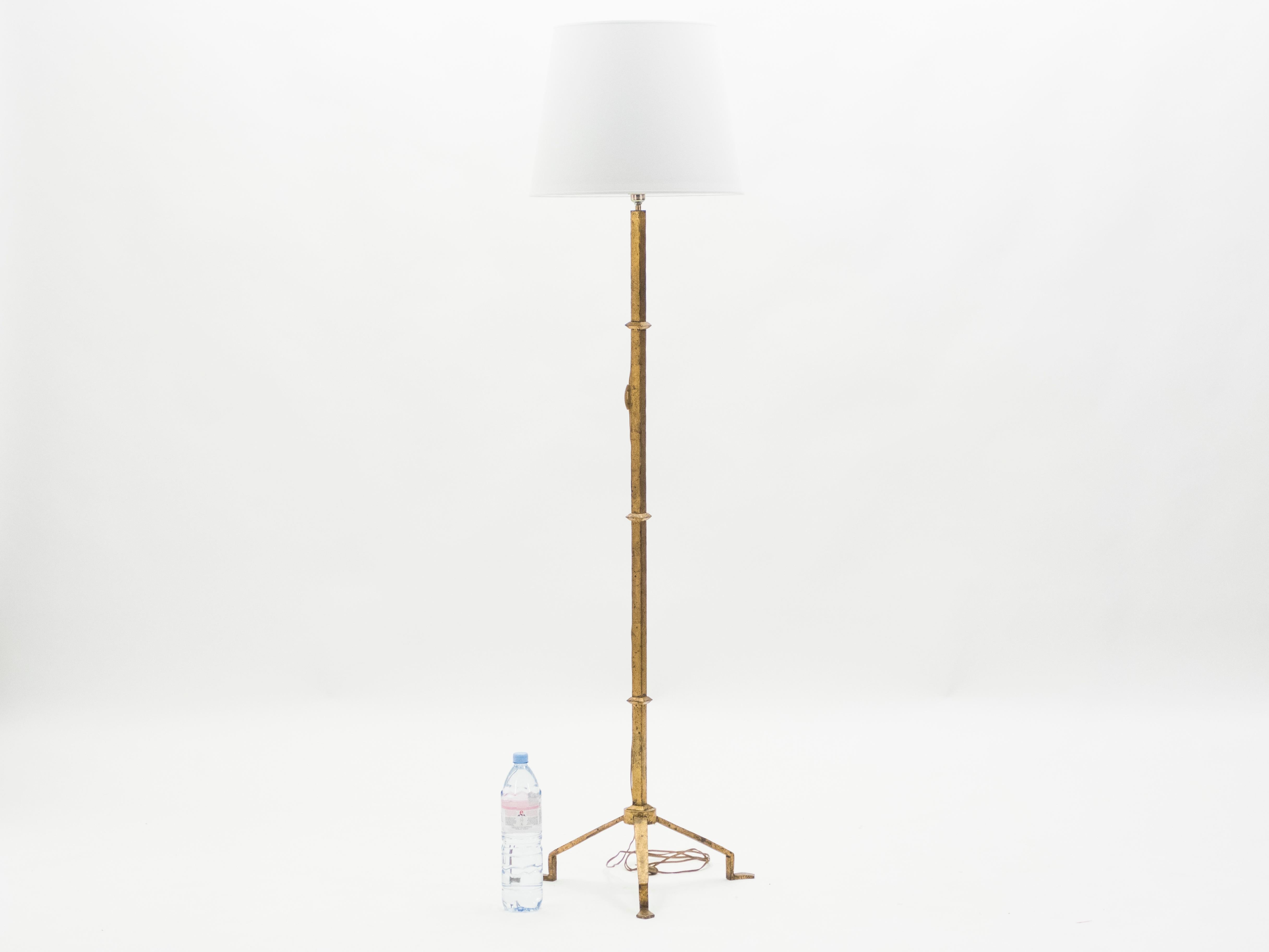Midcentury Roger Thibier Gilt Wrought Iron Gold Leaf Floor Lamp, 1960s 2