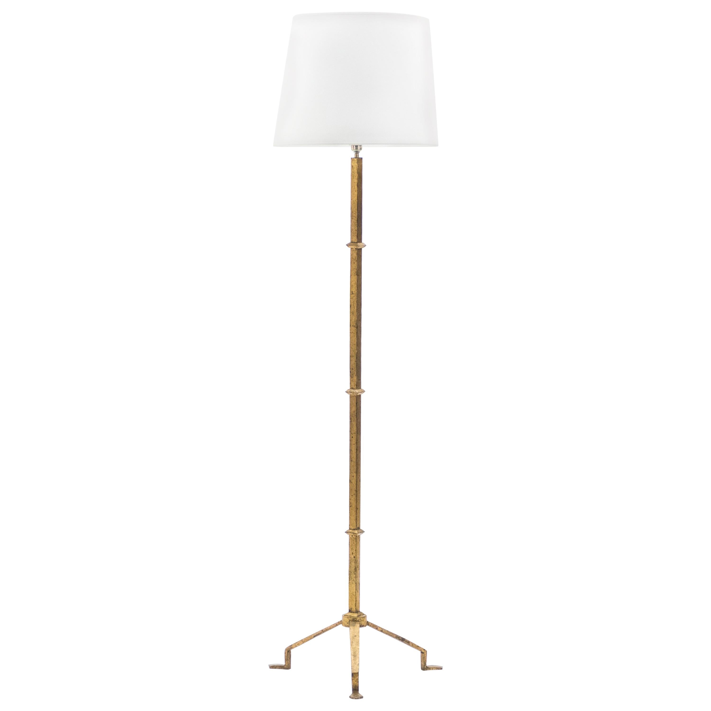 Midcentury Roger Thibier Gilt Wrought Iron Gold Leaf Floor Lamp, 1960s