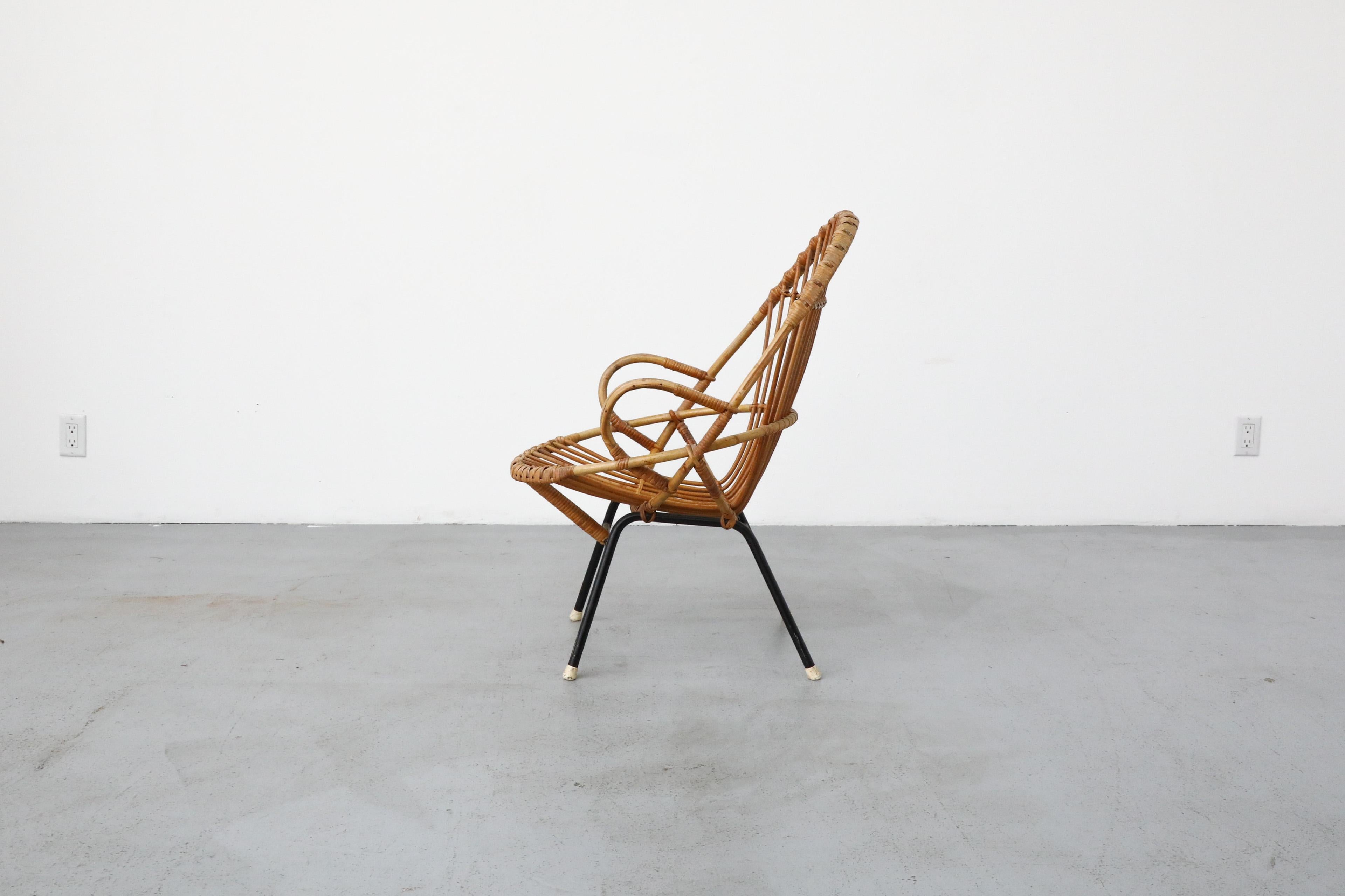 Dutch Mid-Century Rohe Noordwolde Bamboo Arm Chair with Decorative Back For Sale