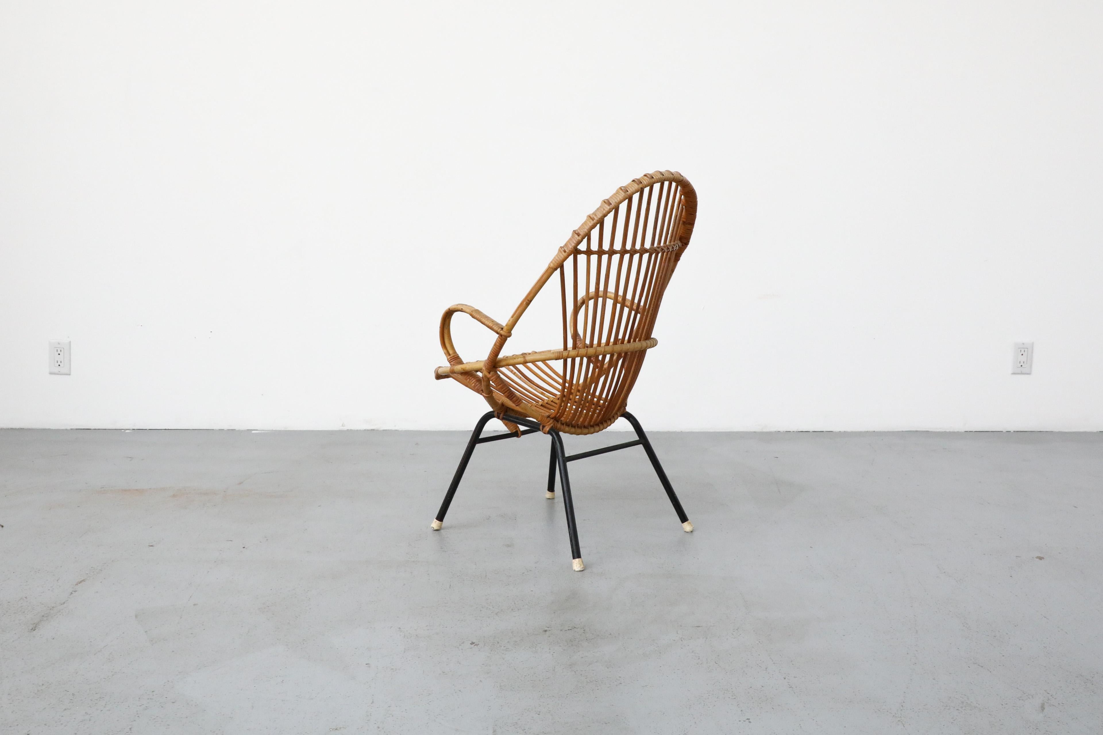 Enameled Mid-Century Rohe Noordwolde Bamboo Arm Chair with Decorative Back For Sale