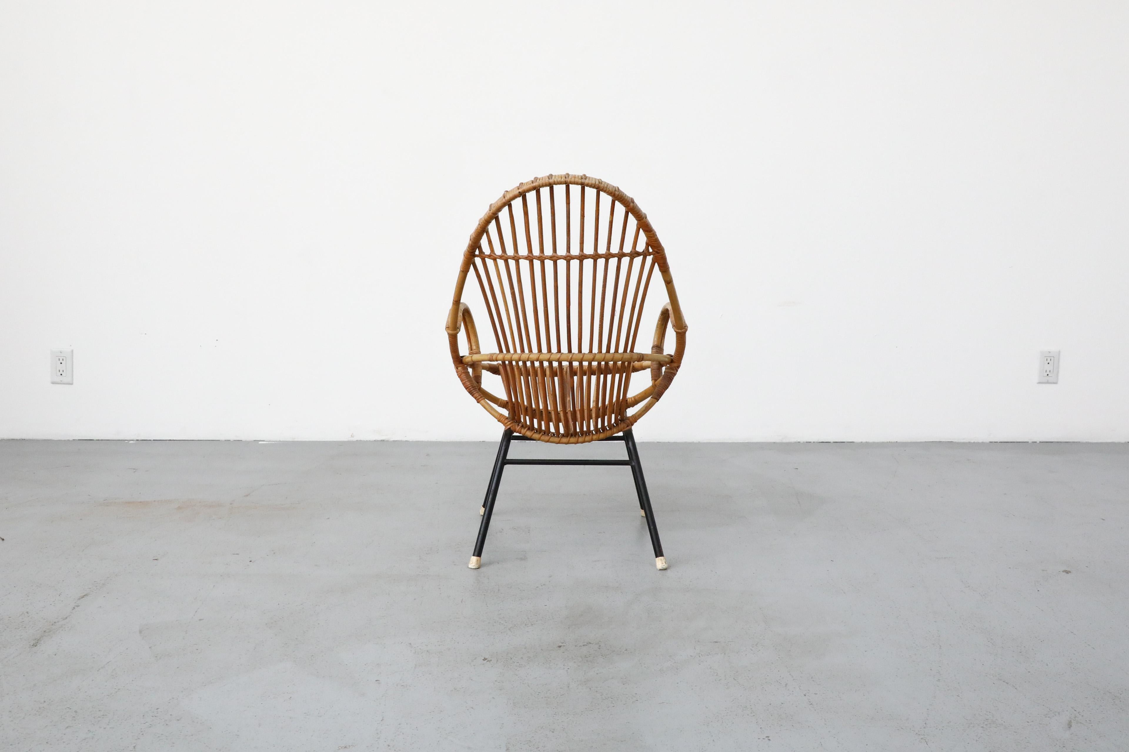 Mid-Century Rohe Noordwolde Bamboo Arm Chair with Decorative Back In Good Condition For Sale In Los Angeles, CA