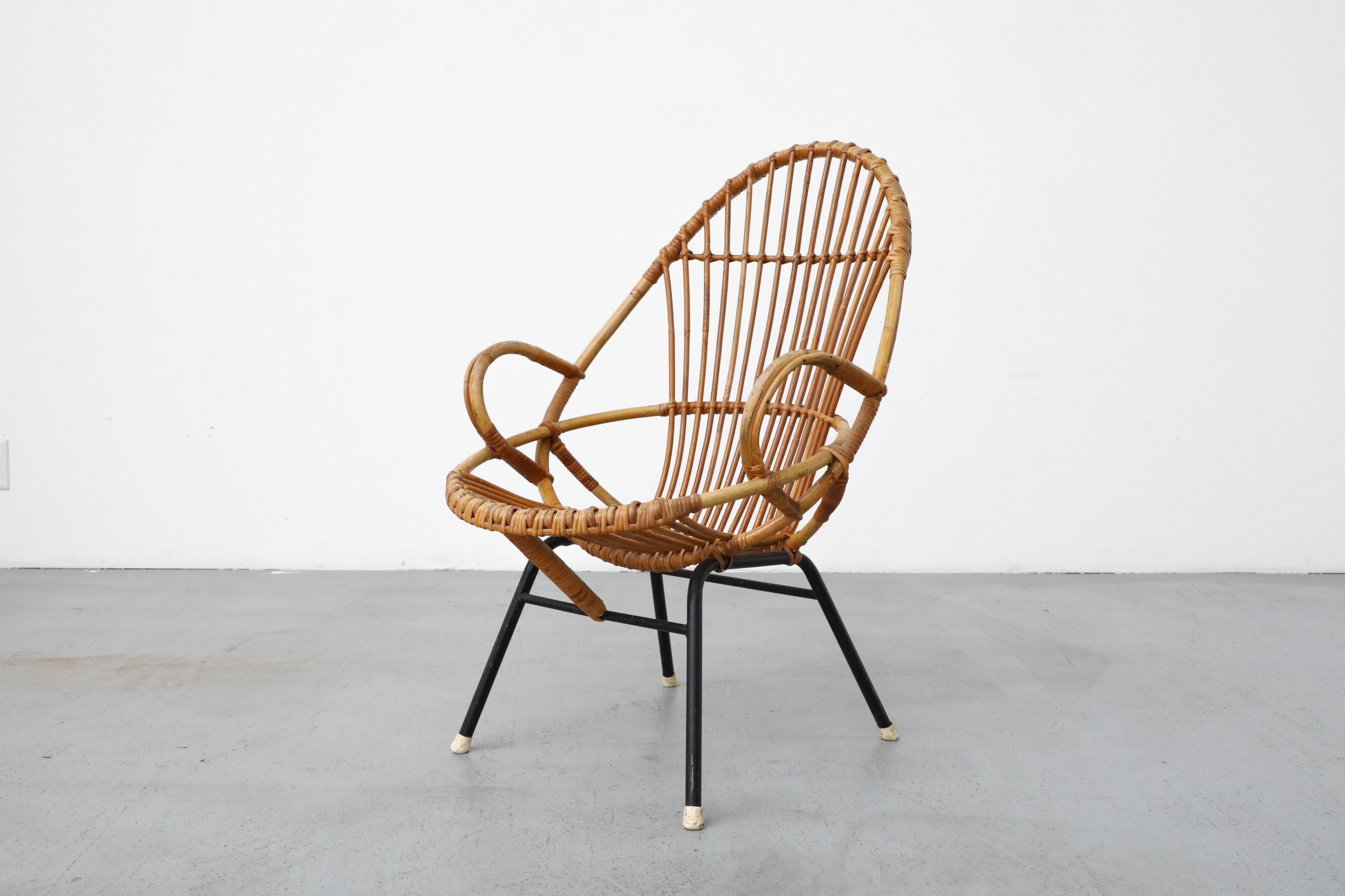 20th Century Mid-Century Rohe Noordwolde Bamboo Arm Chair with Decorative Back For Sale