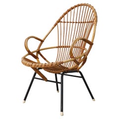 Fauteuil Rohe Noordwolde du milieu du siècle dernier en bambou avec dossier décoratif